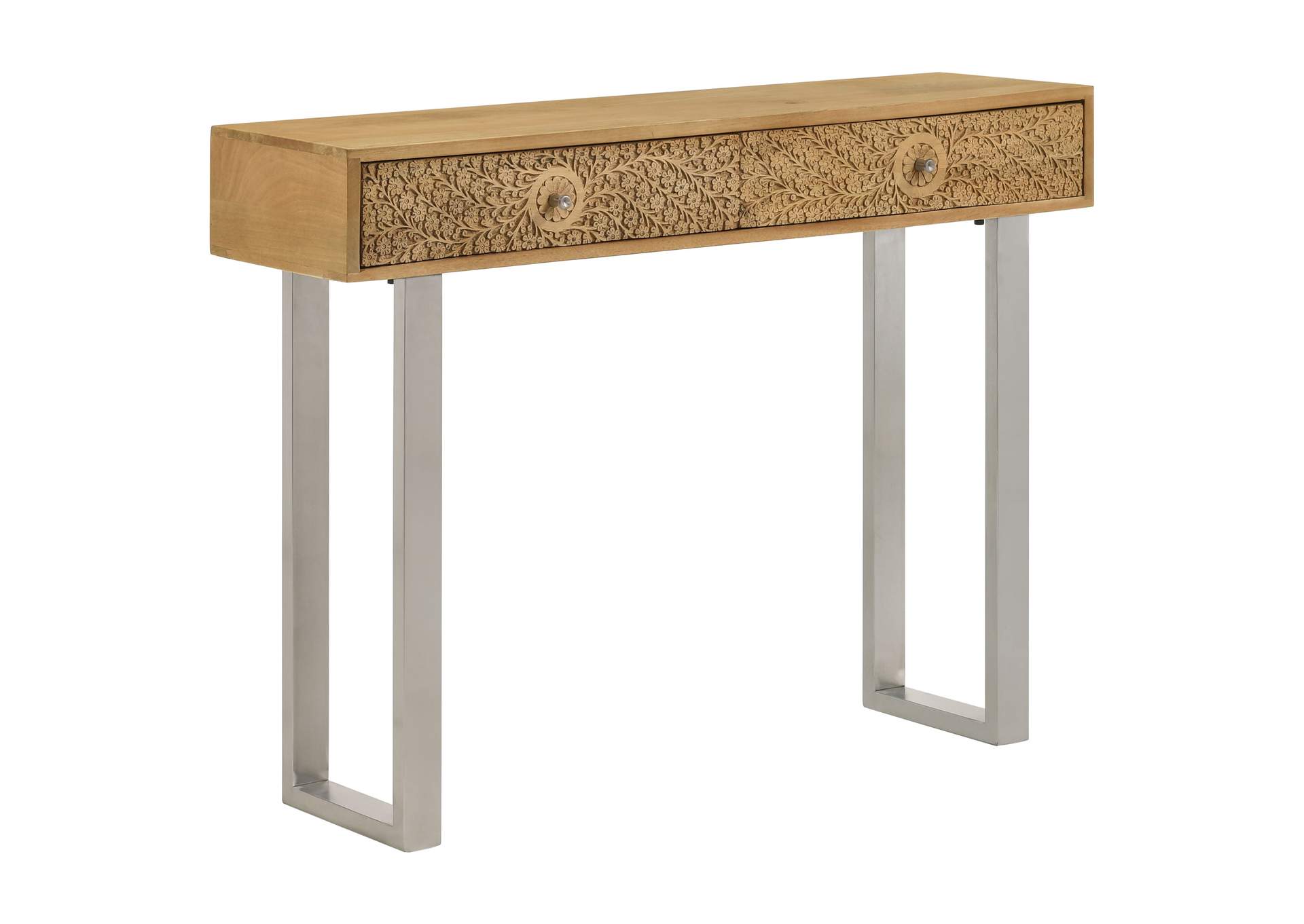 Draco 2-drawer Console Table Hand Carved Details Natural