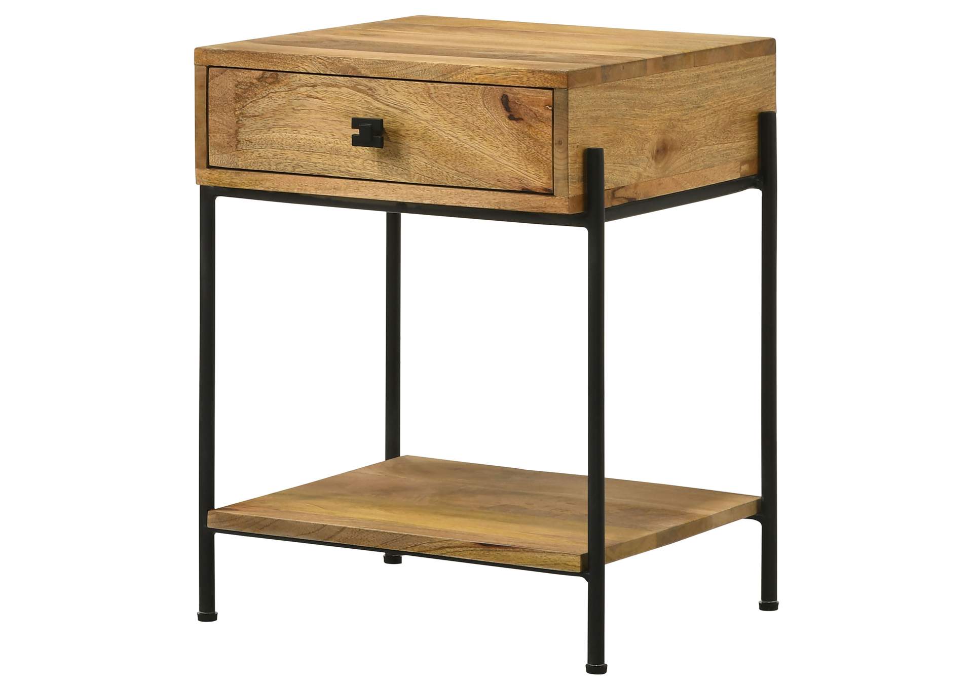 Declan 1-drawer Accent Table with Open Shelf Natural Mango and Black