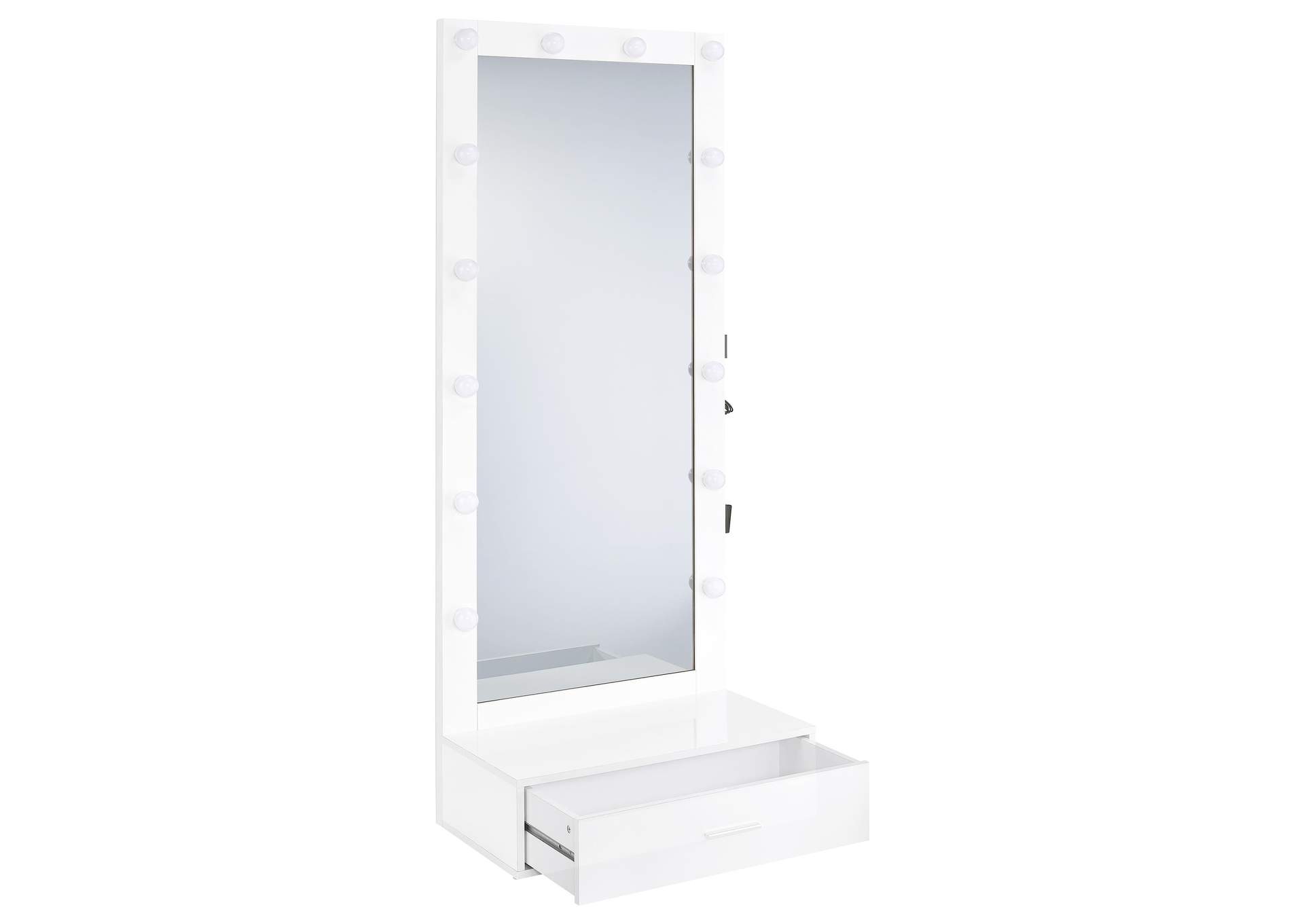 Spector 1-drawer Lighted Full-Length Floor Mirror White High Gloss image 7