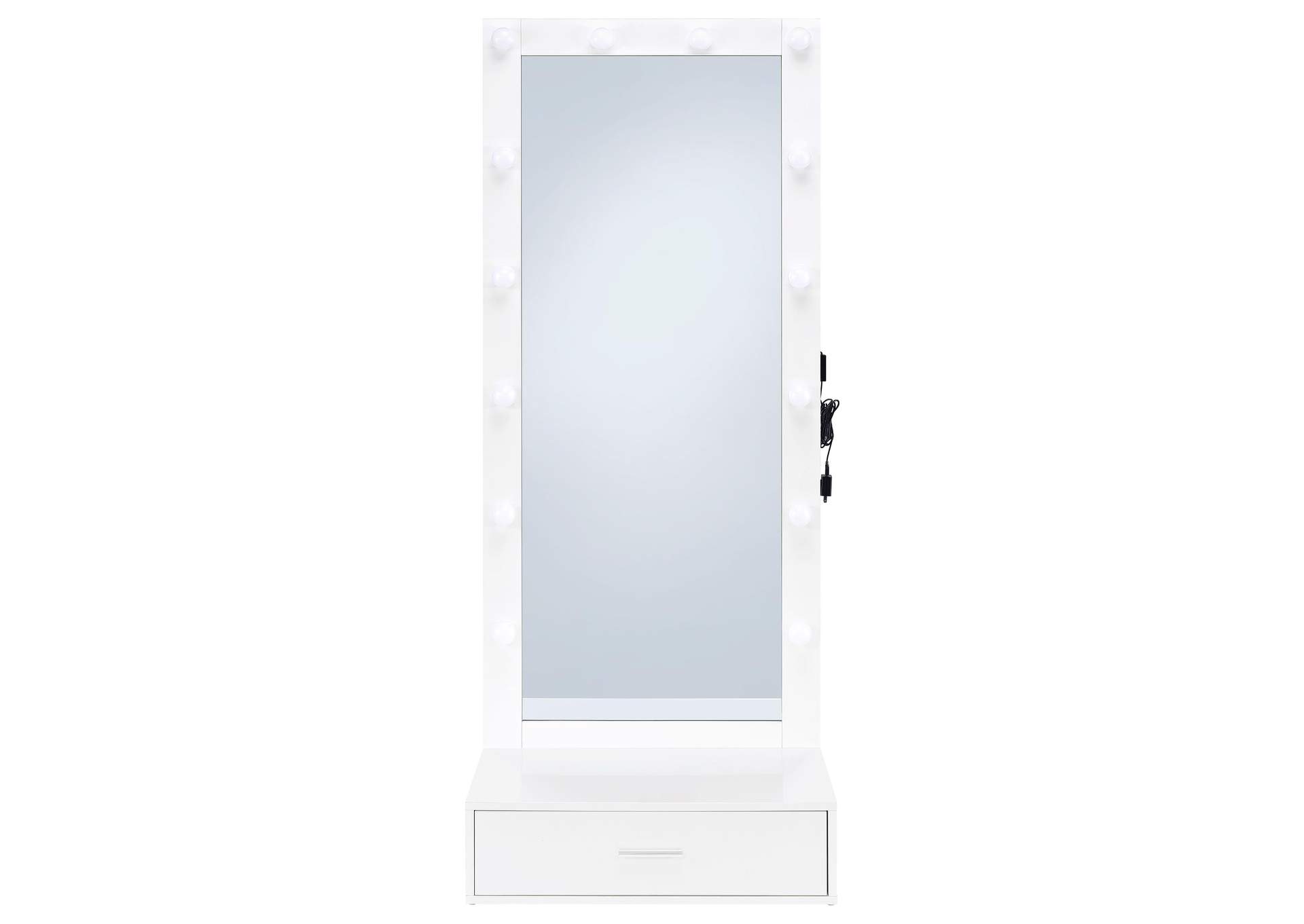 Spector 1-drawer Lighted Full-Length Floor Mirror White High Gloss image 8