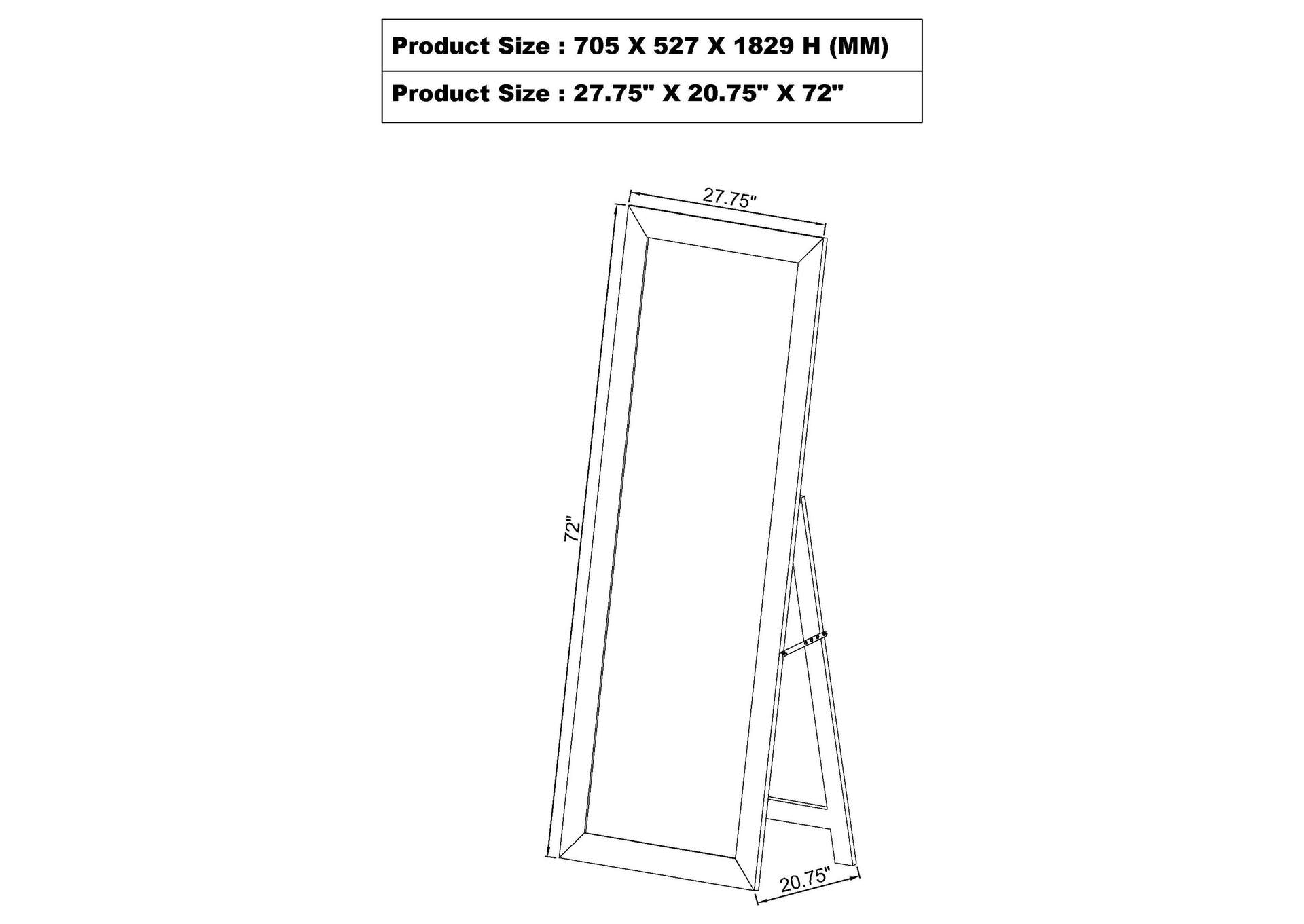 Cadence Tempered Glass Full Length Standing Mirror Black Oak