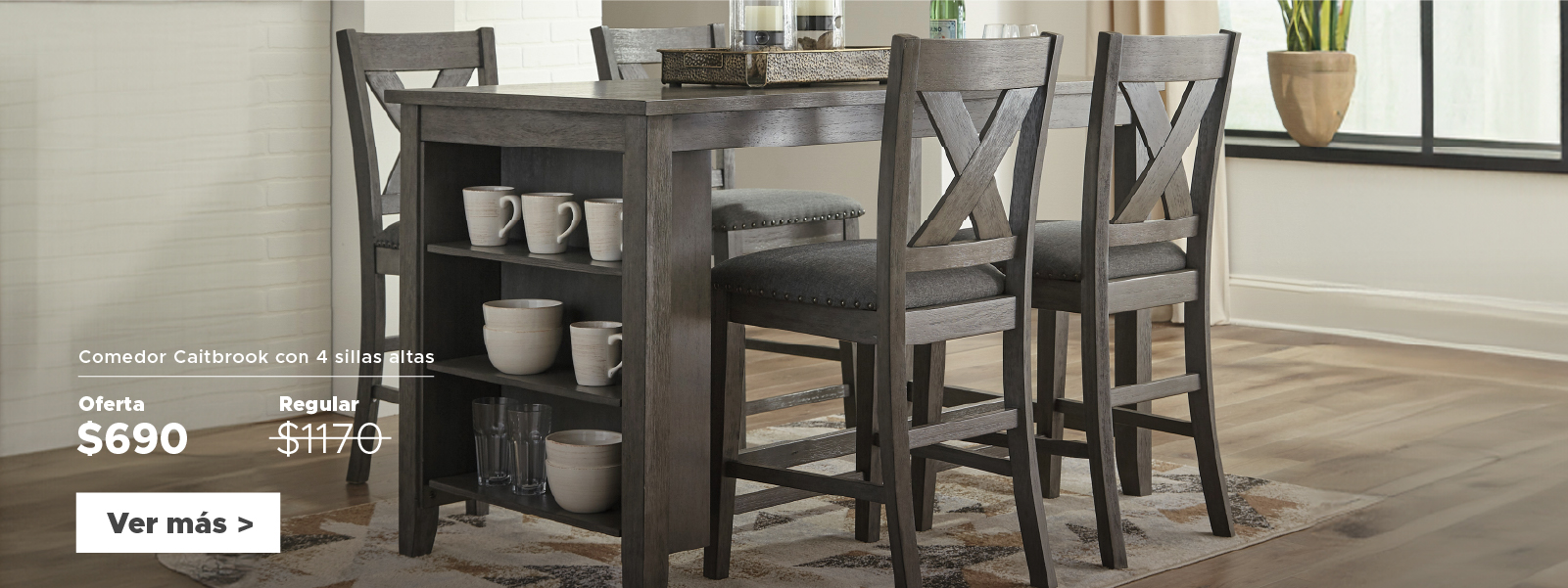 Juego de comedor Caitbrook con 4 sillas altas
