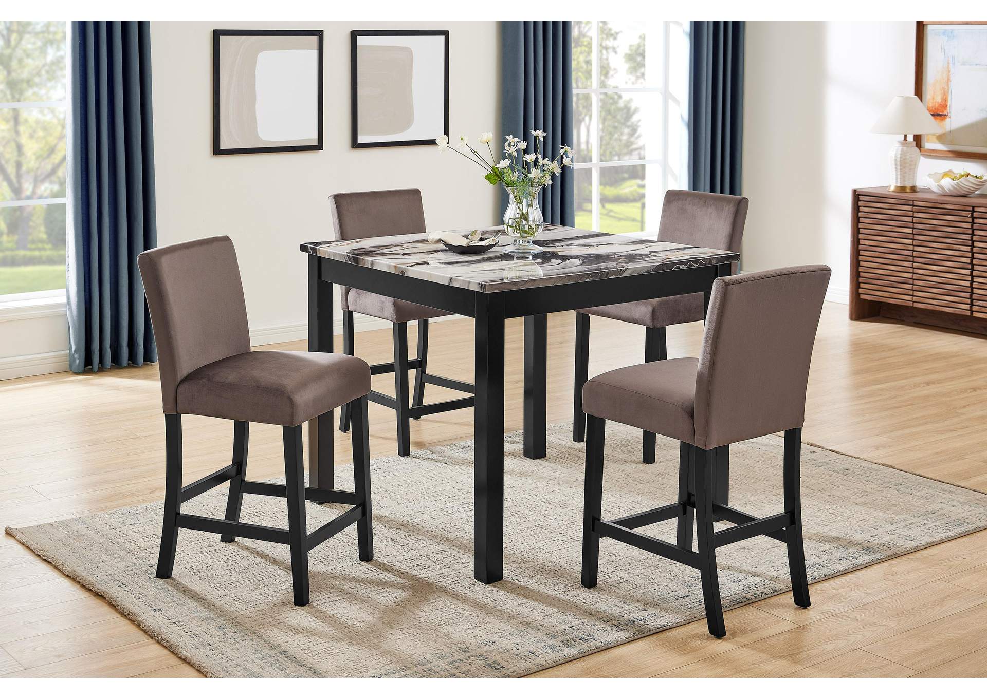 LENNON 5-PACK COUNTER HEIGHT SET-FAUX MARB BRN image 1