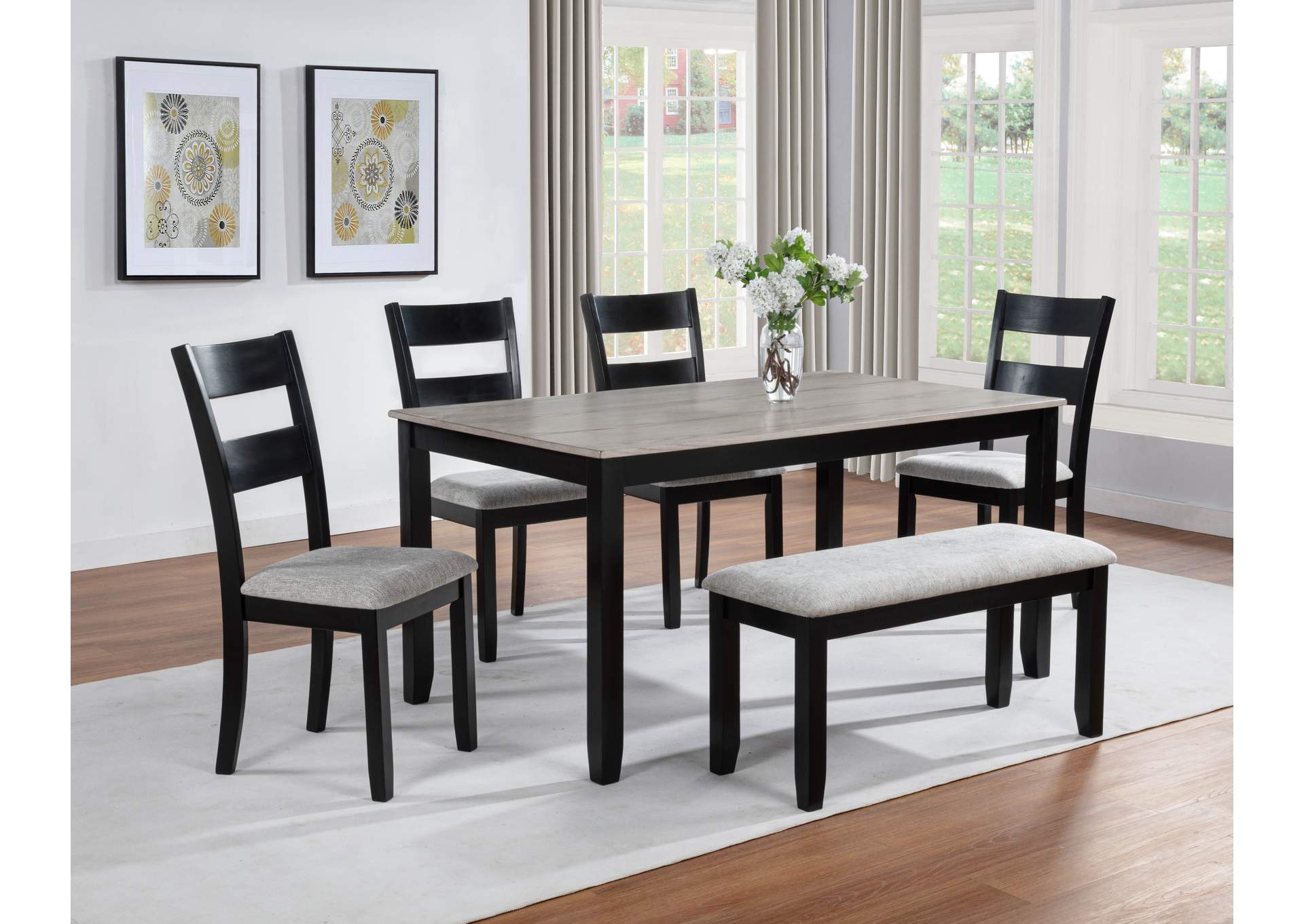 LESTER 6-PACK DINING W/BENCH - LIGHT GRAY image 1