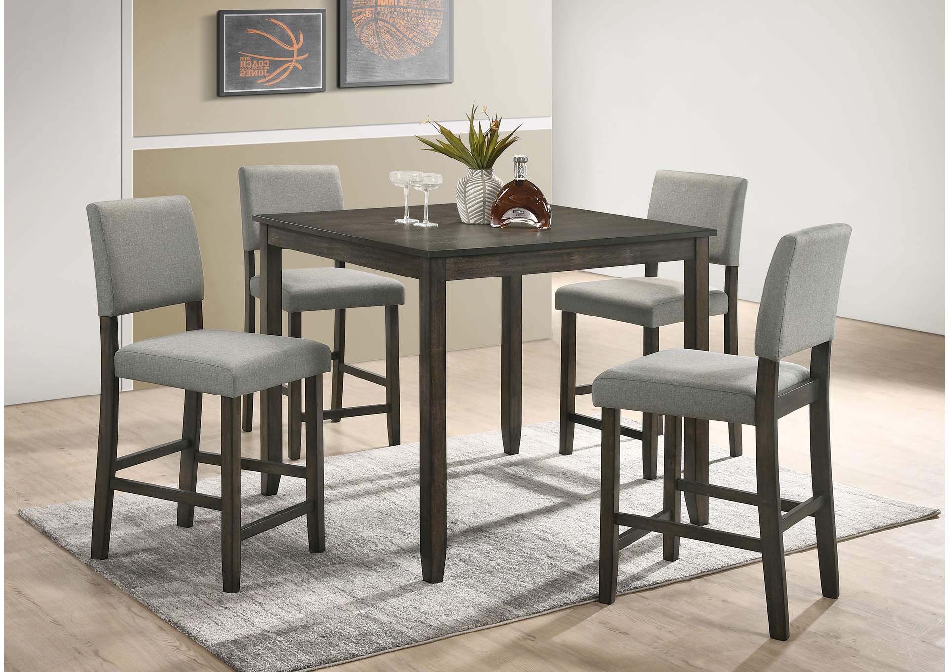 Derick 5 Piece Counter Height Table Set Grey image 1