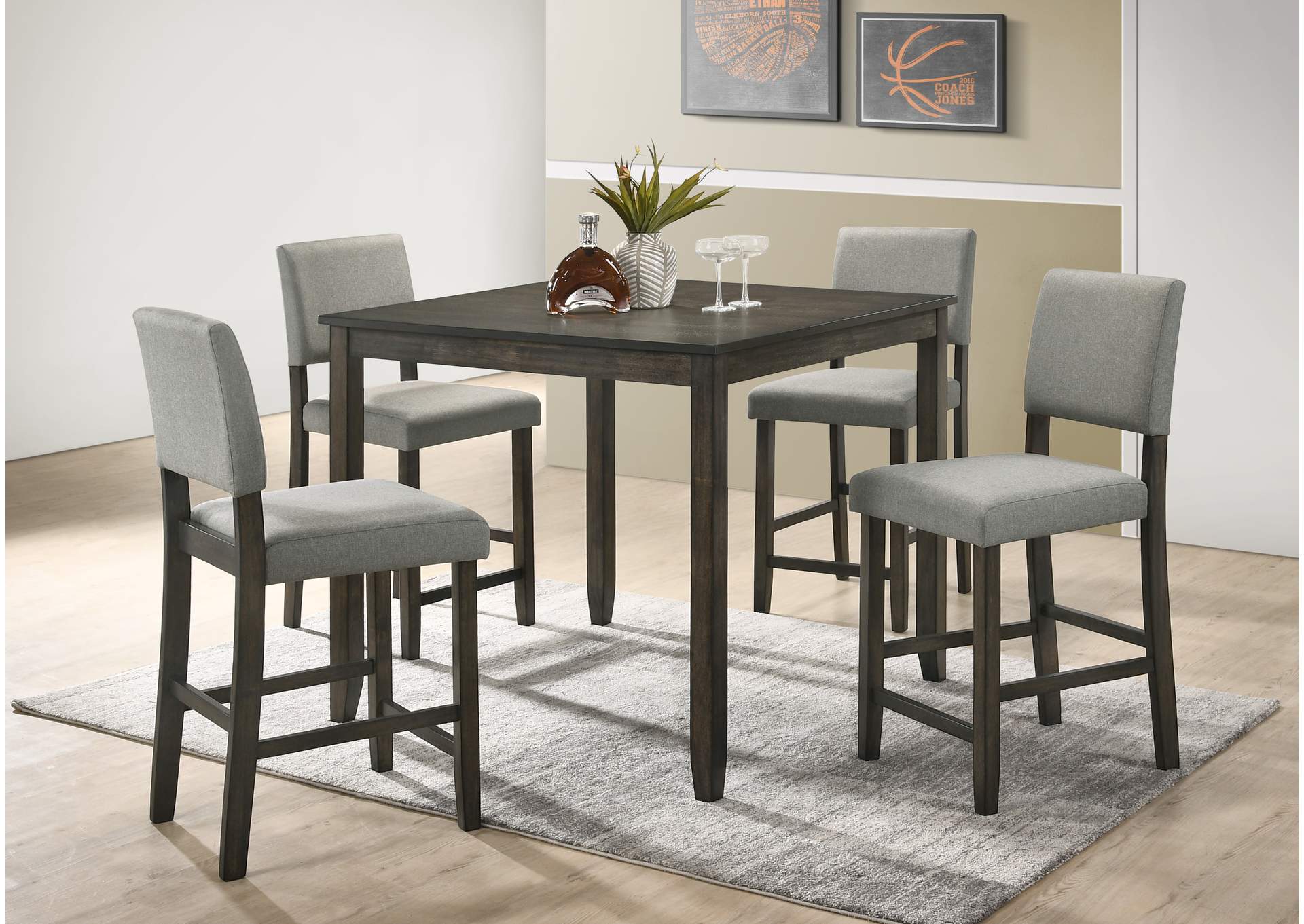Derick 5 Piece Counter Height Table Set Grey image 3