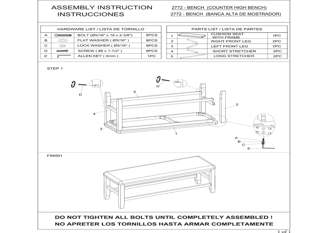 Regent Counter Height Bench image 4