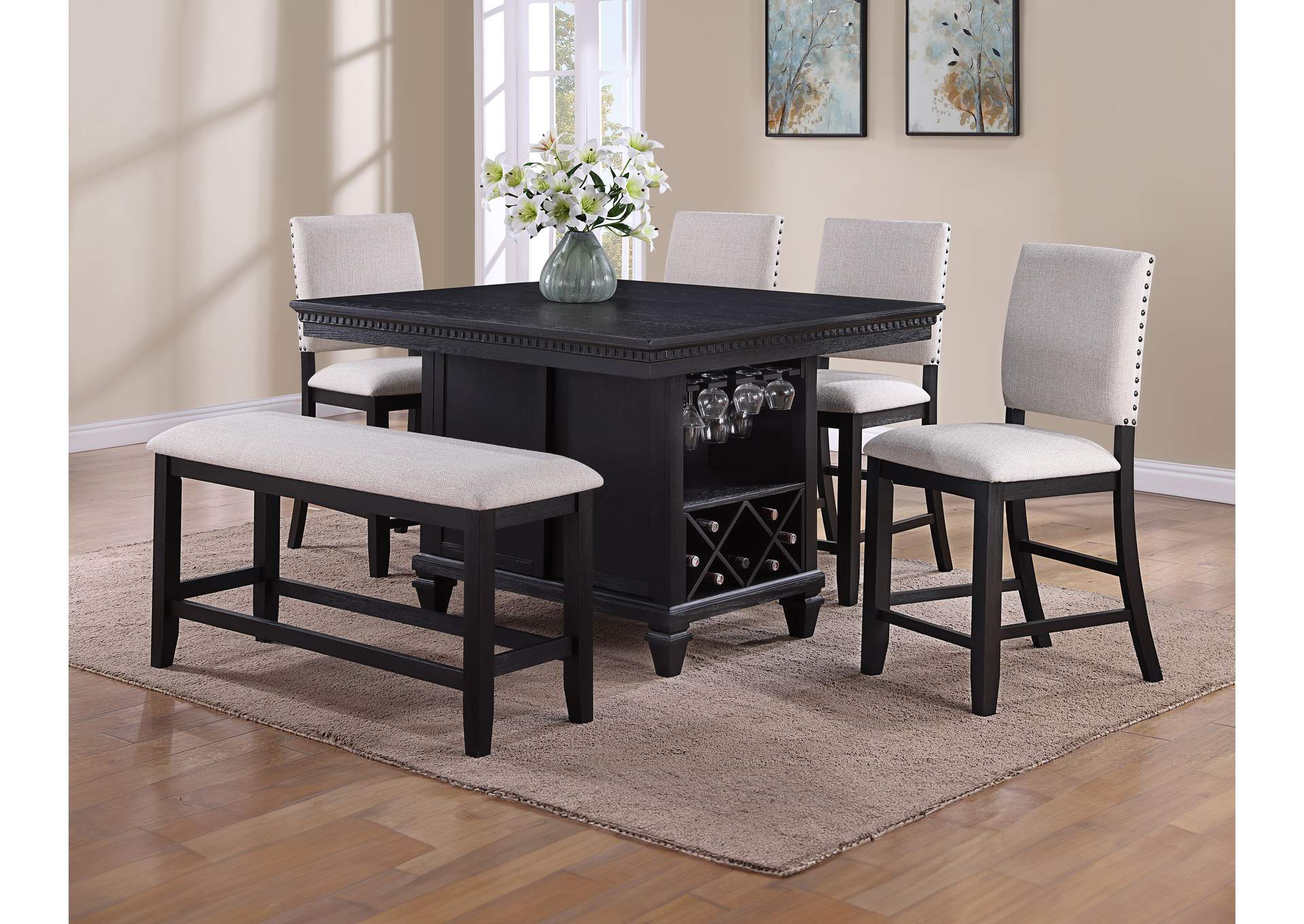 Regent Counter Height Bench Charcoal Black