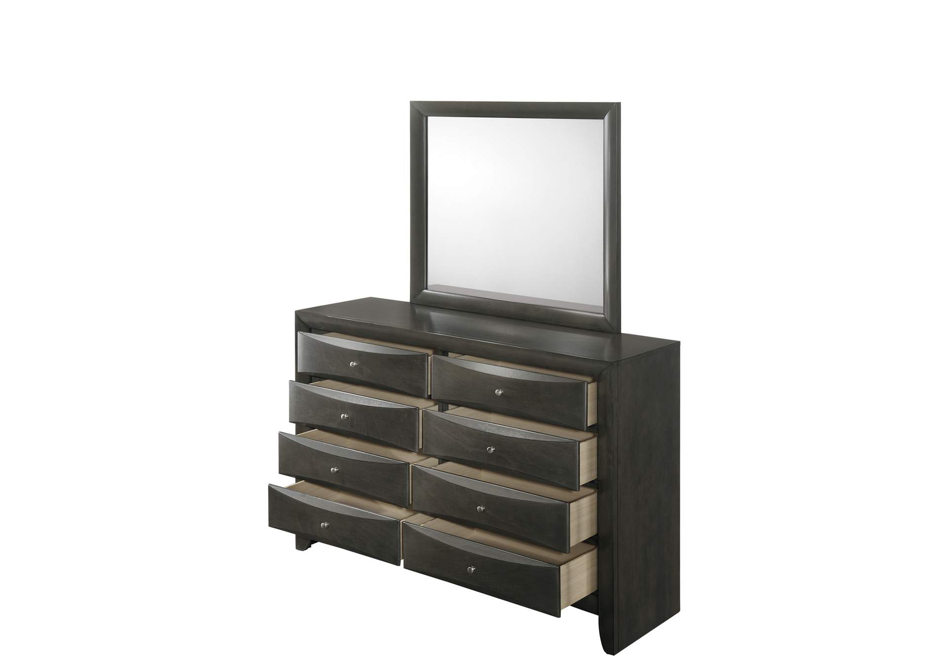 Emily Grey Queen Bed W/ Dresser, Mirror