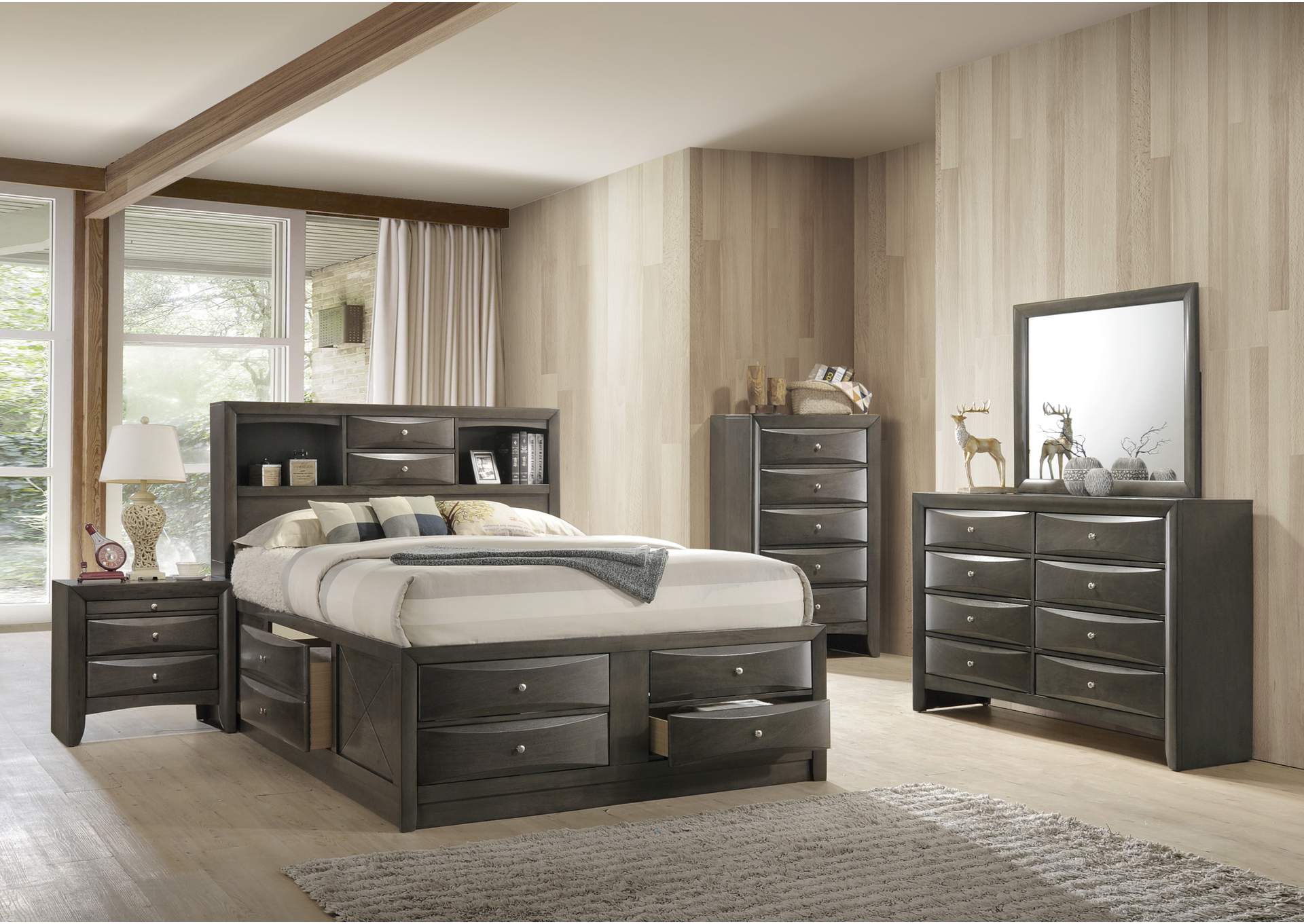 Emily Grey Queen Bed W/ Dresser, Mirror