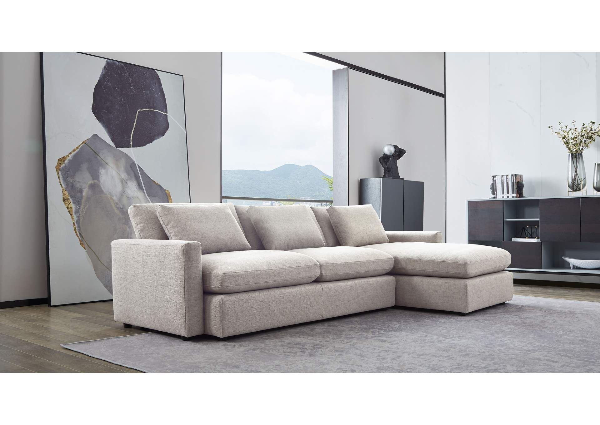 Arcadia 2pc Reversible Chaise Sectional W/ Feather Down Seating In Cream Fabric image 14