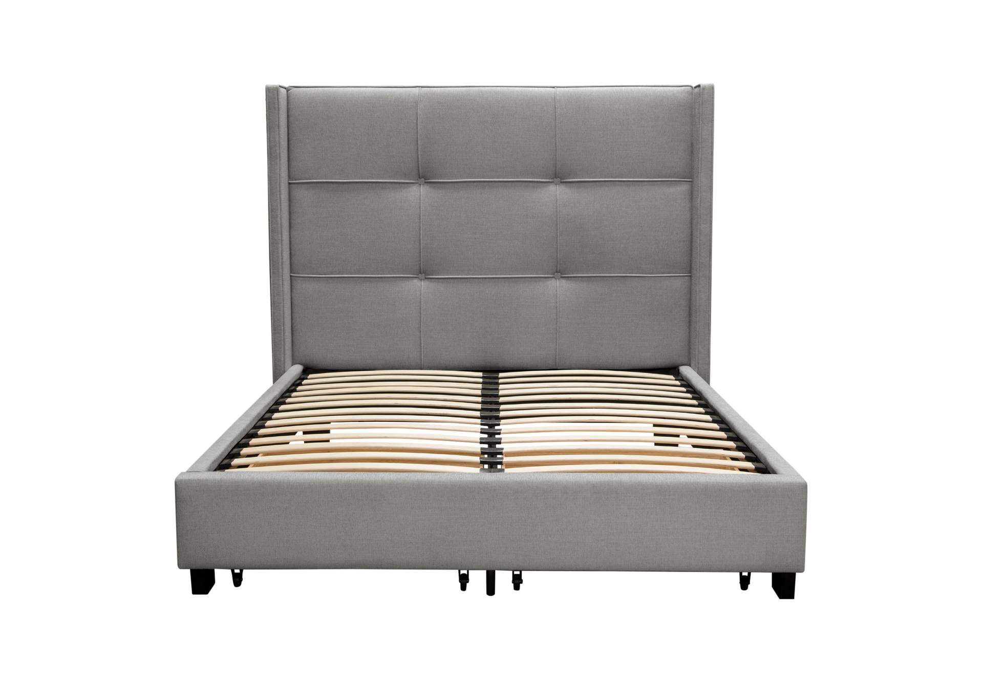 Beverly Queen Bed With Integrated Footboard Storage Unit & Accent Wings In Grey Fabric By Diamond Sofa image 1