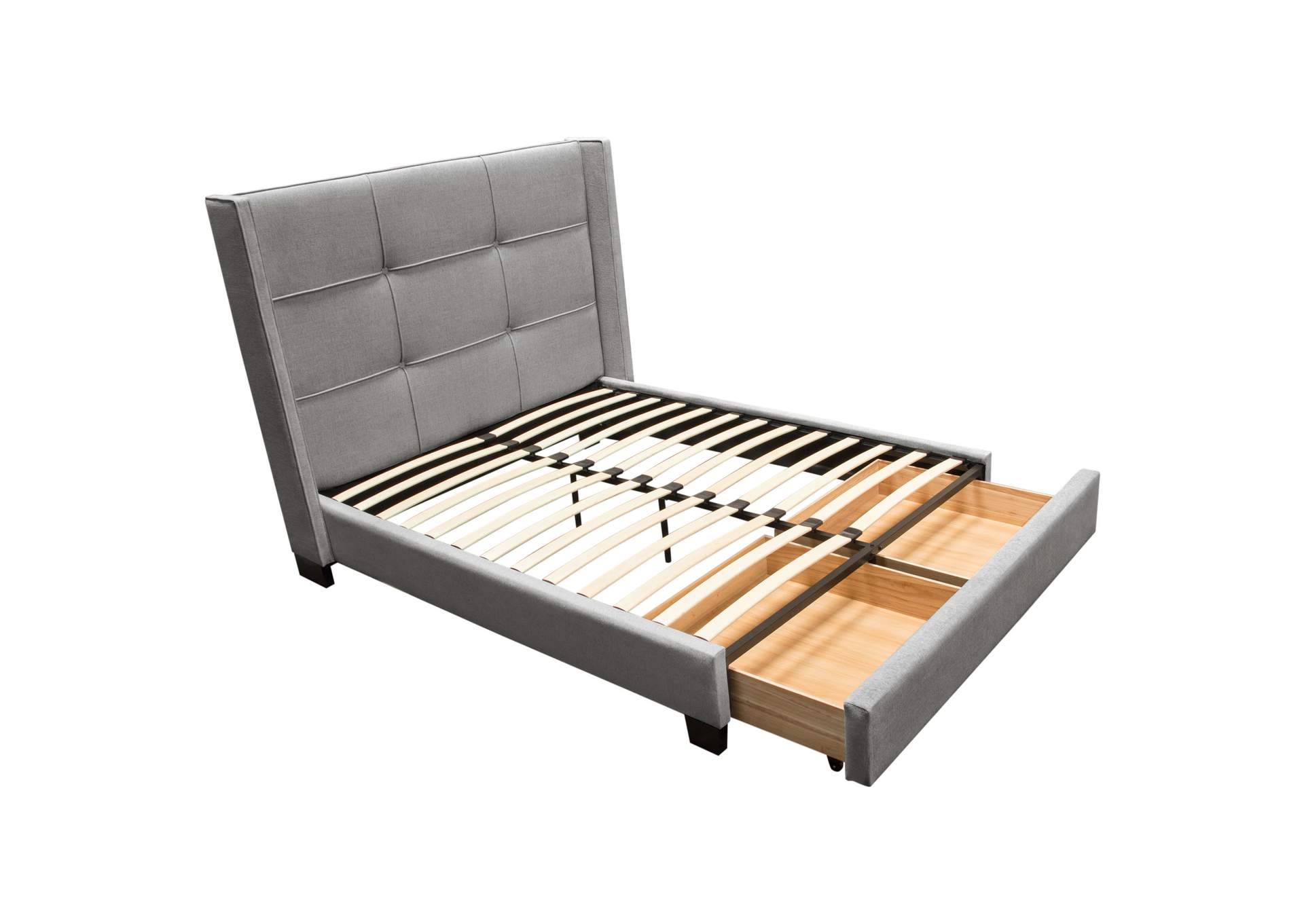 Beverly Queen Bed With Integrated Footboard Storage Unit & Accent Wings In Grey Fabric By Diamond Sofa image 18