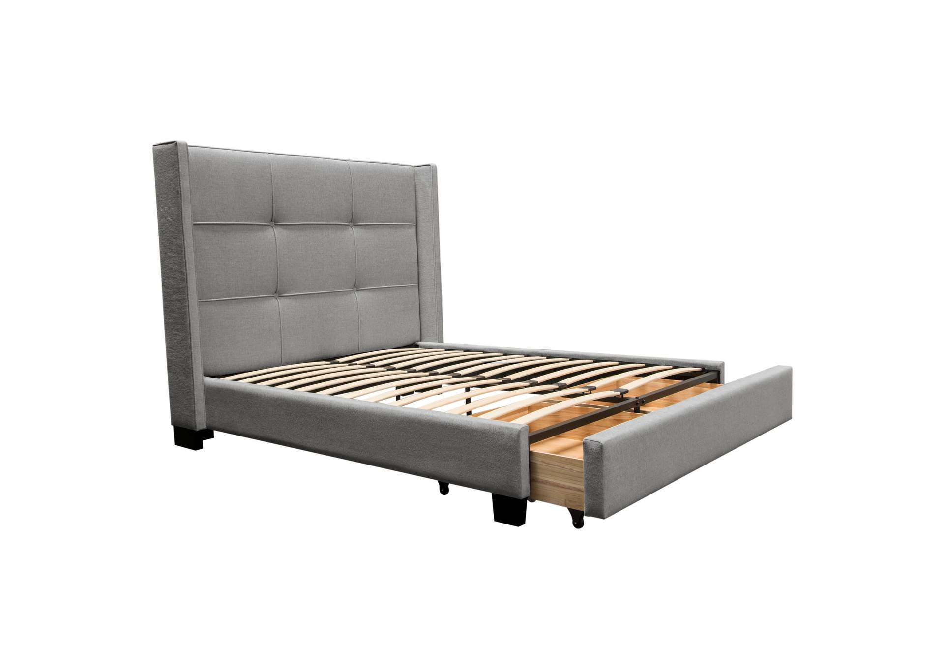Beverly Queen Bed With Integrated Footboard Storage Unit & Accent Wings In Grey Fabric By Diamond Sofa image 11