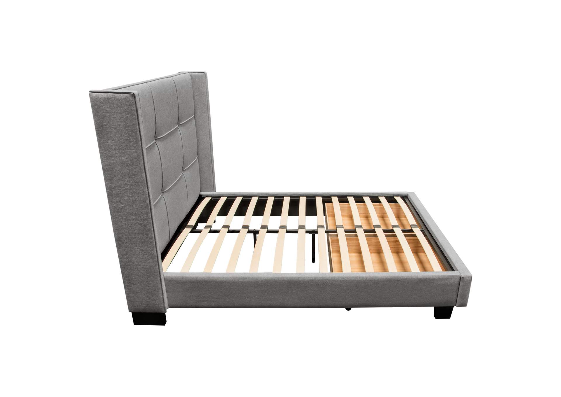Beverly Queen Bed With Integrated Footboard Storage Unit & Accent Wings In Grey Fabric By Diamond Sofa image 10