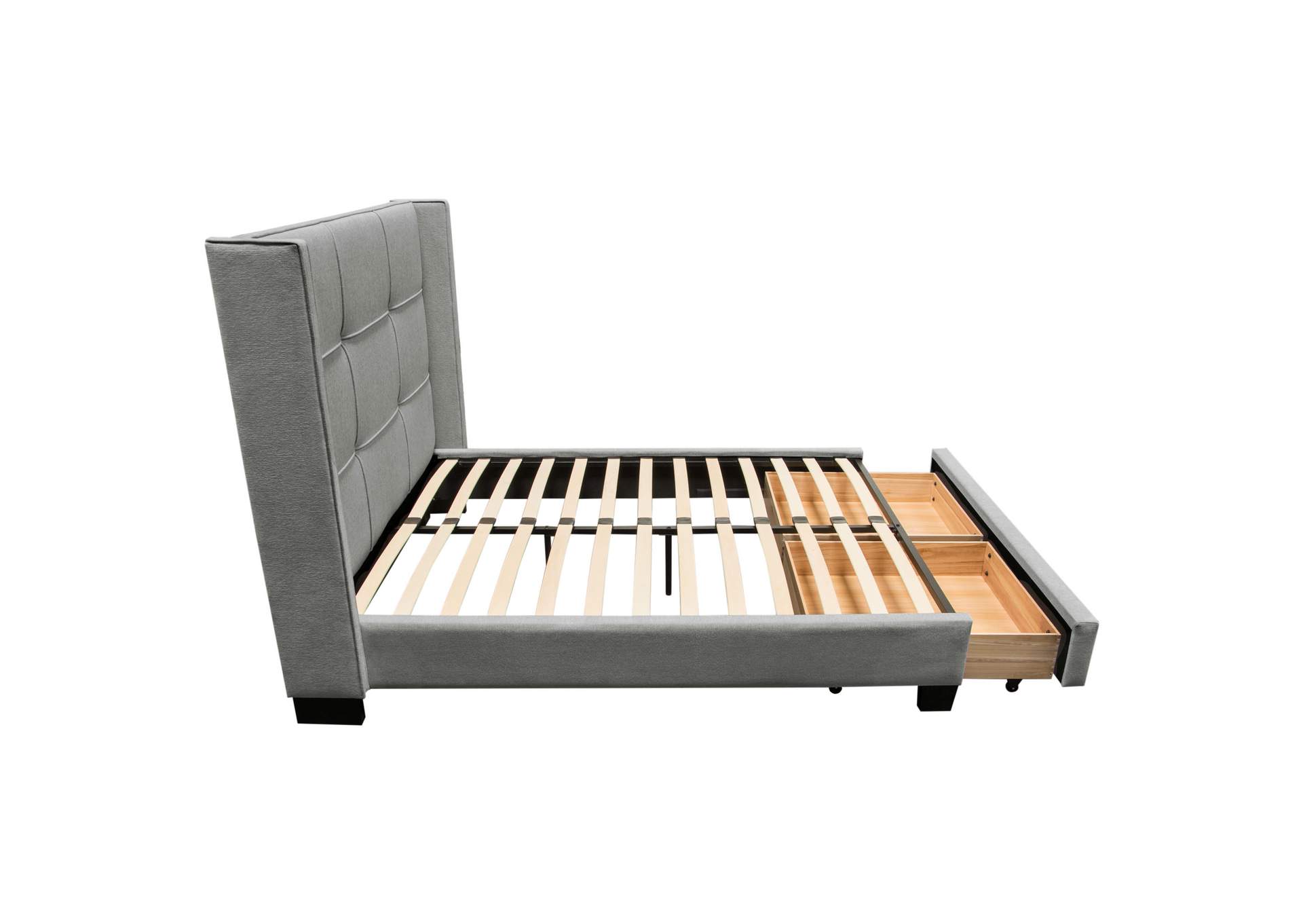 Beverly Queen Bed With Integrated Footboard Storage Unit & Accent Wings In Grey Fabric By Diamond Sofa image 9