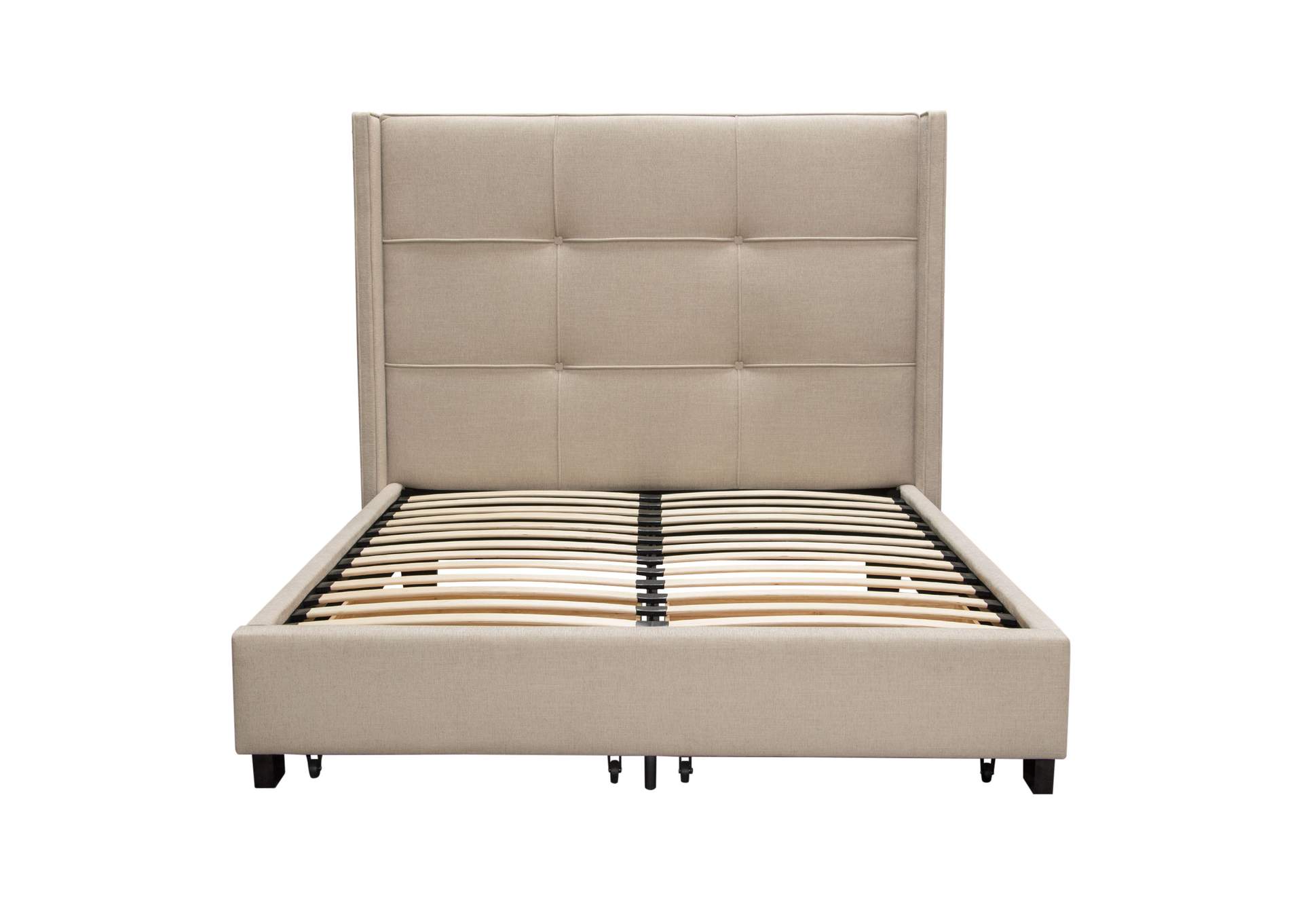Beverly Queen Bed With Integrated Footboard Storage Unit & Accent Wings In Sand Fabric By Diamond Sofa image 1