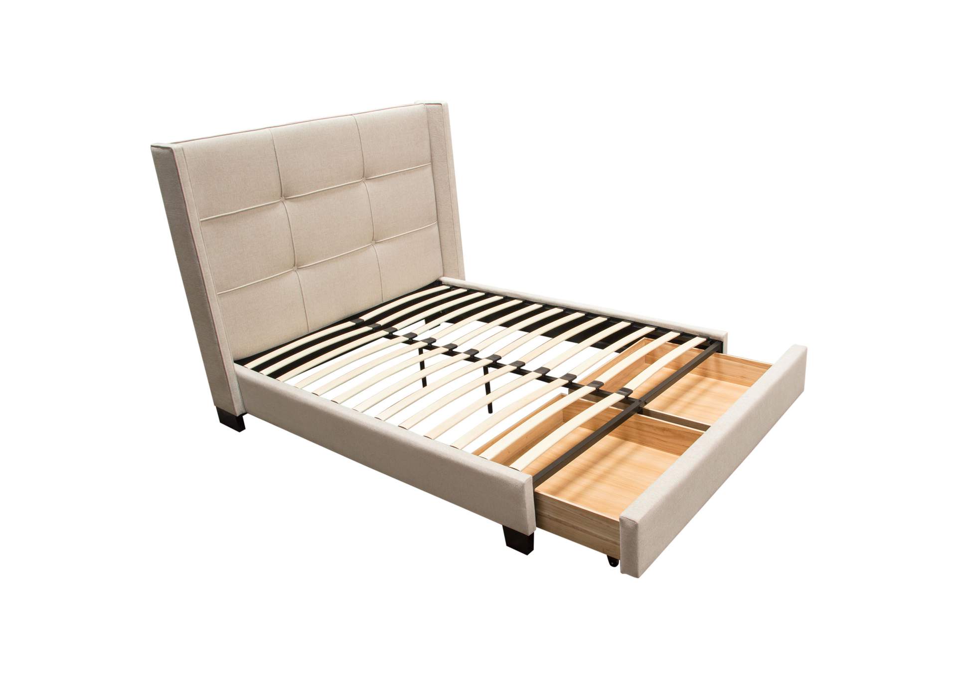 Beverly Queen Bed With Integrated Footboard Storage Unit & Accent Wings In Sand Fabric By Diamond Sofa image 19