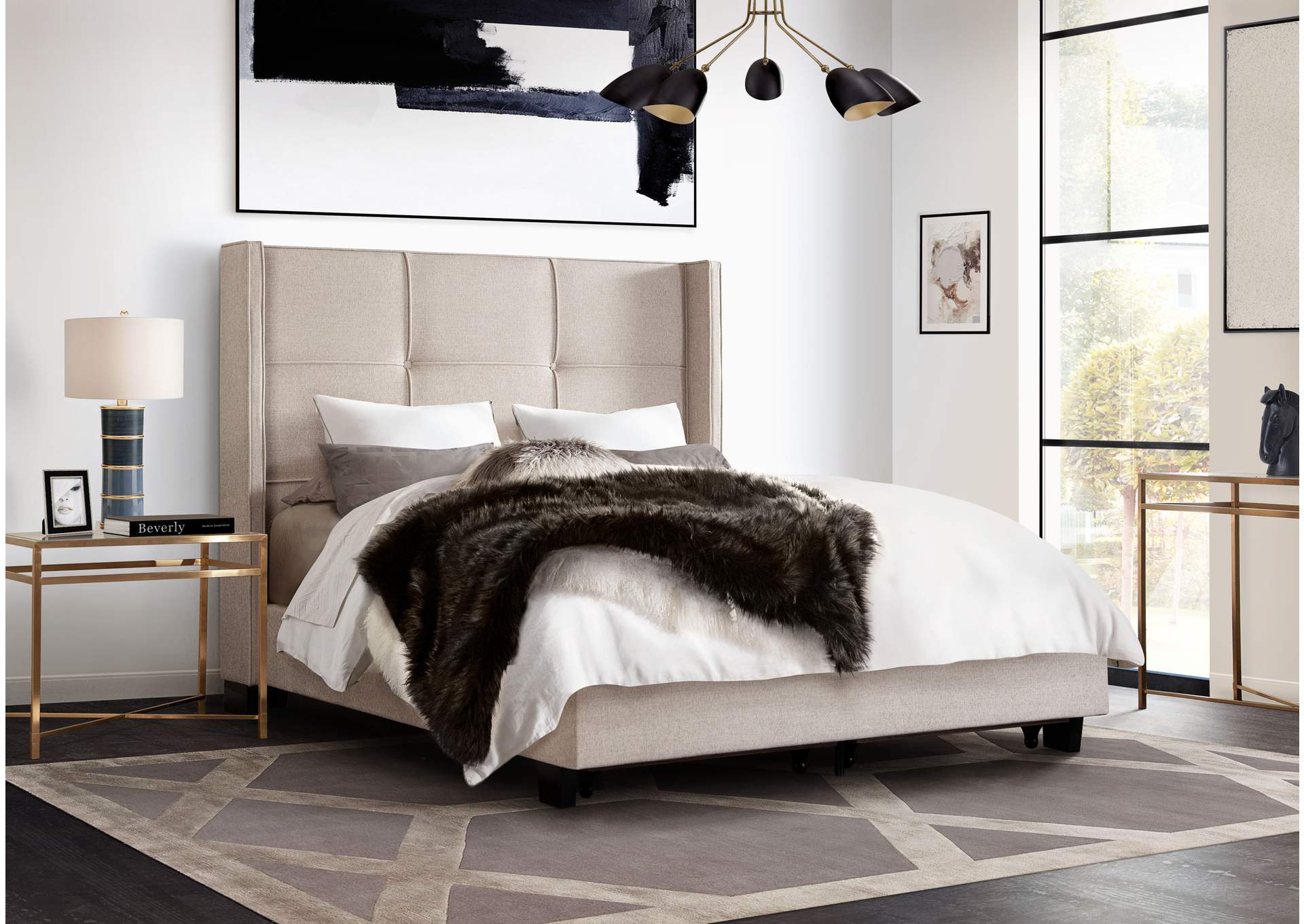 Beverly Queen Bed With Integrated Footboard Storage Unit & Accent Wings In Sand Fabric By Diamond Sofa image 13