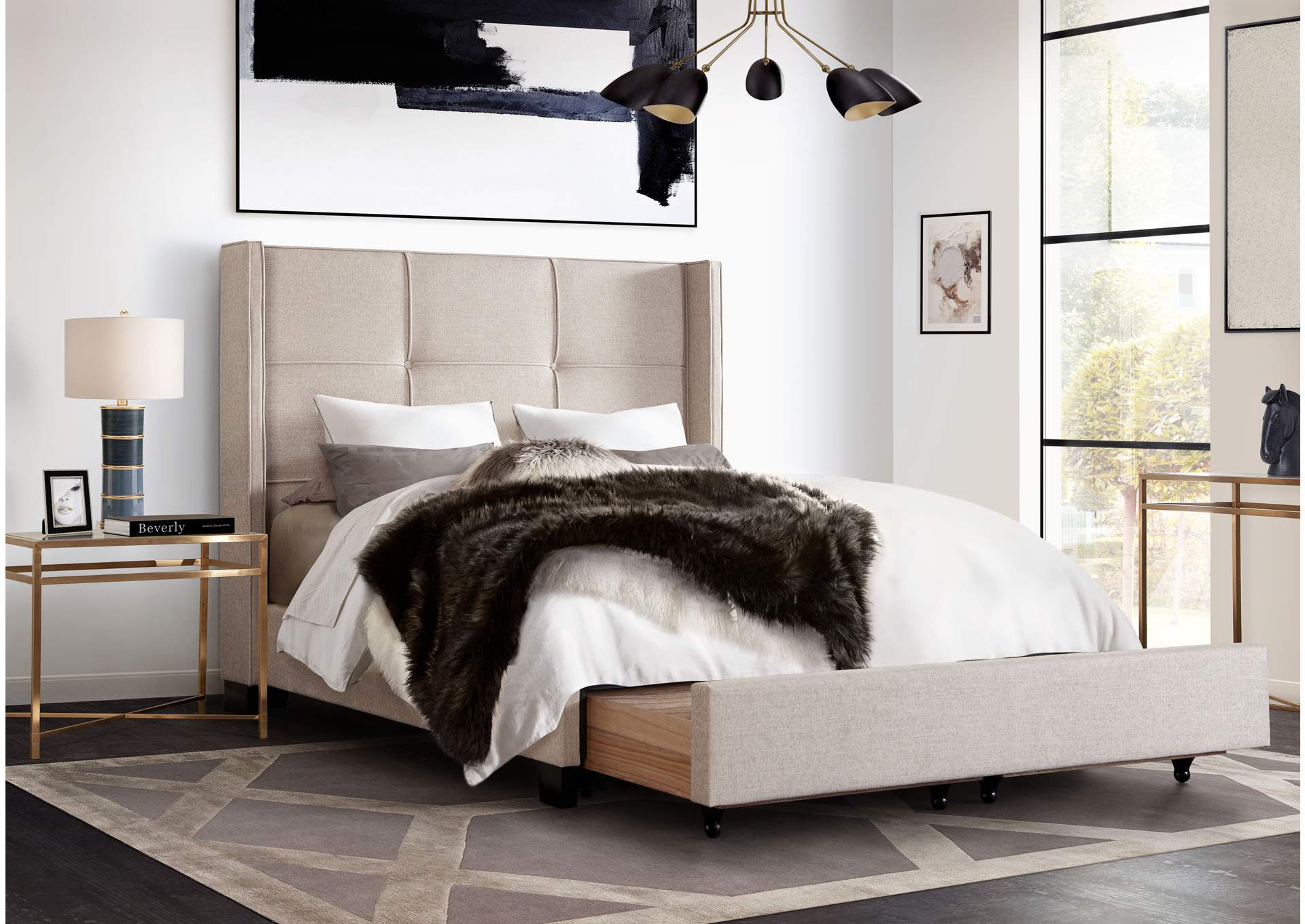 Beverly Queen Bed With Integrated Footboard Storage Unit & Accent Wings In Sand Fabric By Diamond Sofa image 3