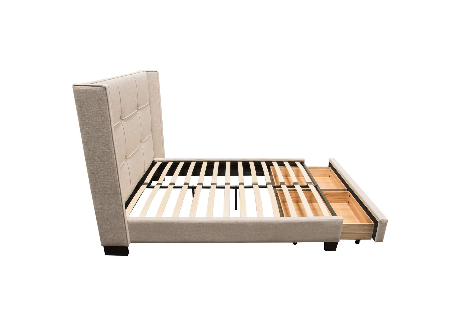 Beverly Queen Bed With Integrated Footboard Storage Unit & Accent Wings In Sand Fabric By Diamond Sofa image 9