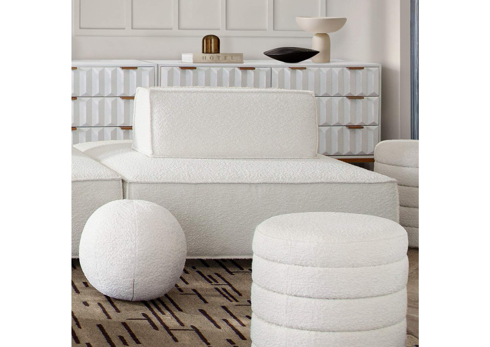 Cara Square Modular Lounger In Ivory Boucle Fabric W/ Moveable, Non-skid Backrest image 5