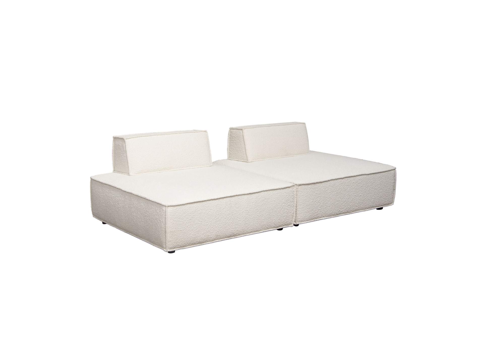 Cara 2-piece Square Modular Lounger In Ivory Boucle Fabric W/ Moveable, Non-skid Backrest image 4