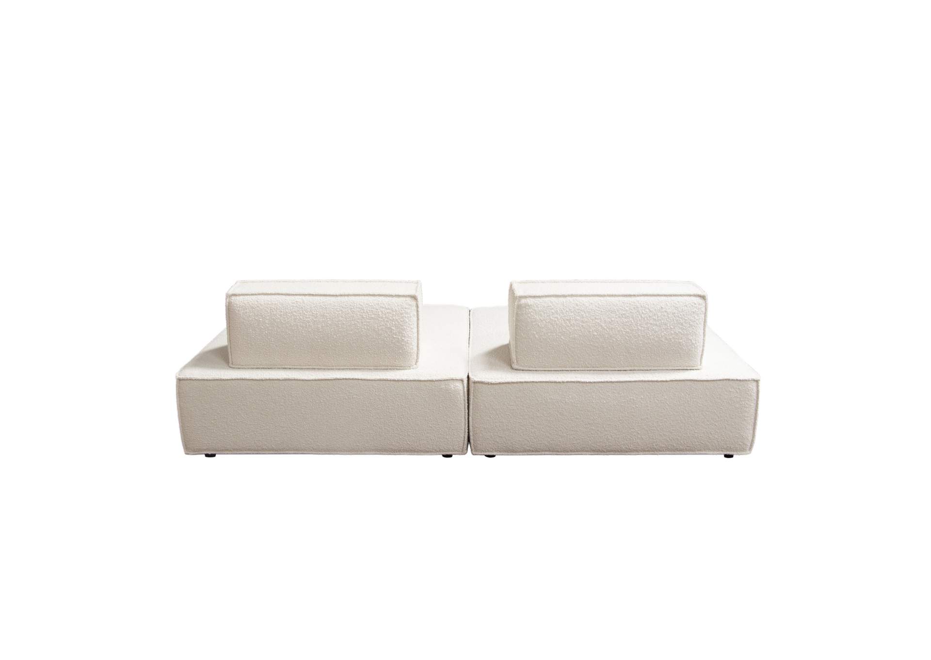 Cara 2-piece Square Modular Lounger In Ivory Boucle Fabric W/ Moveable, Non-skid Backrest image 11
