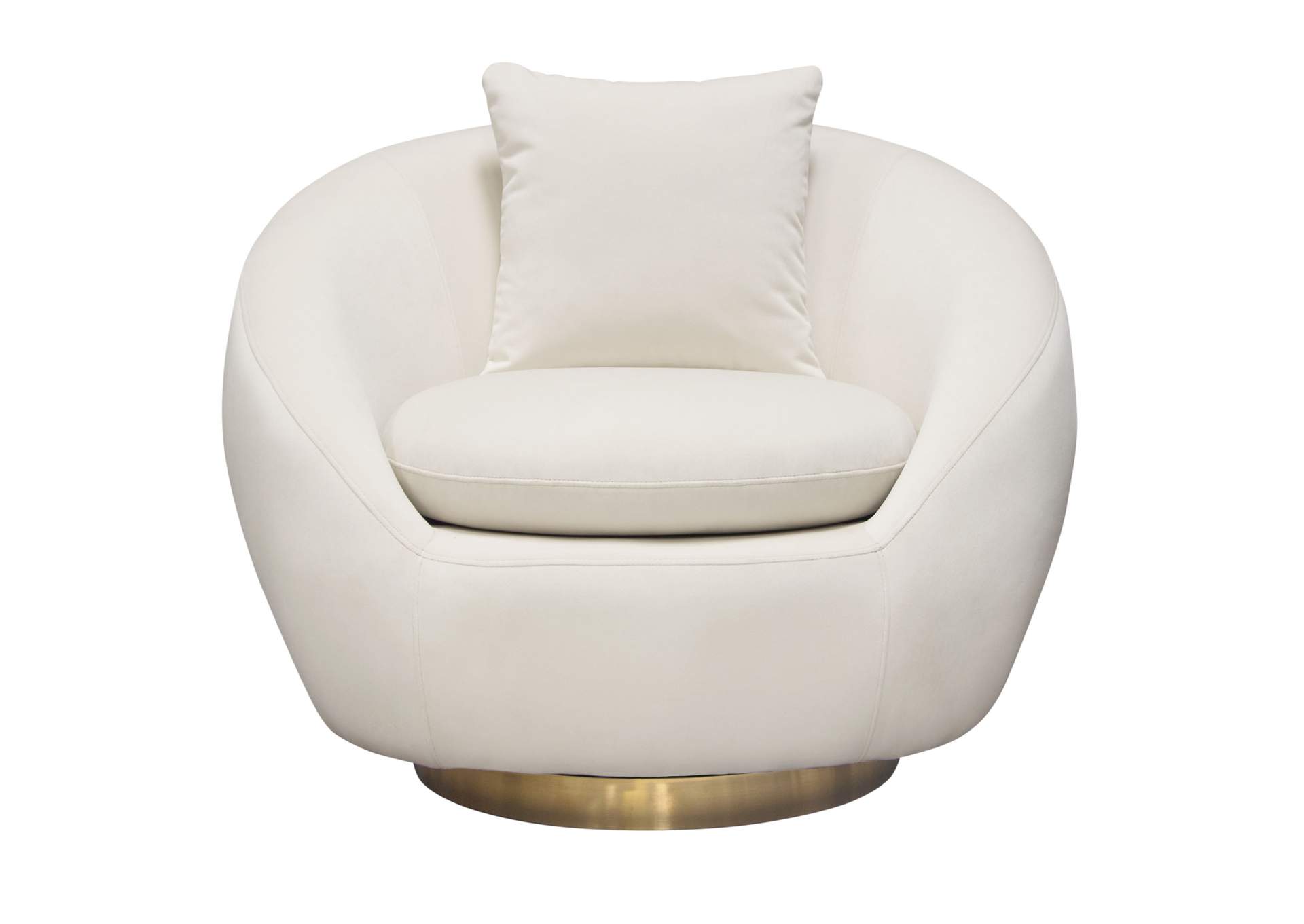 Celine Swivel Accent Chair In Light Cream Velvet W/ Brushed Gold Accent Band