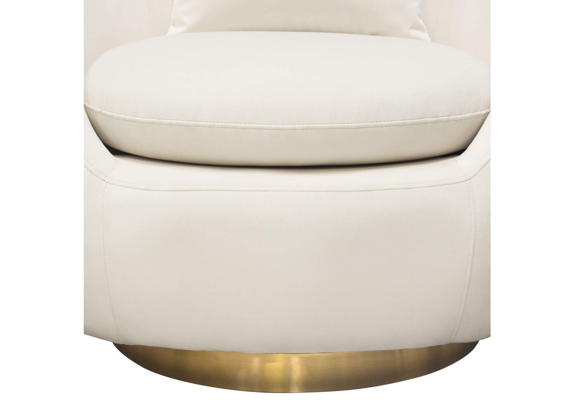 Celine Swivel Accent Chair In Light Cream Velvet W/ Brushed Gold Accent Band image 17