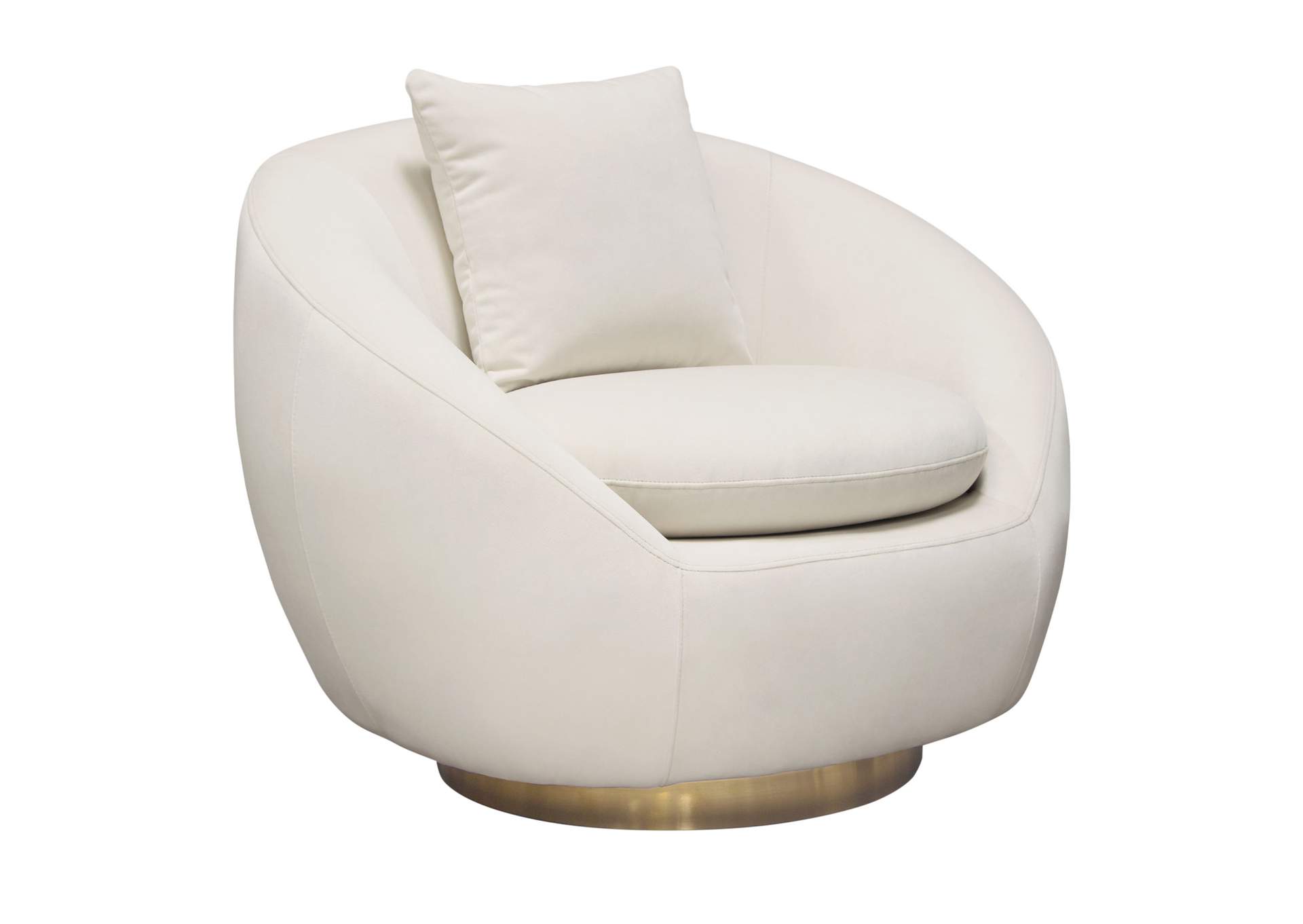 Celine Swivel Accent Chair In Light Cream Velvet W/ Brushed Gold Accent Band image 11