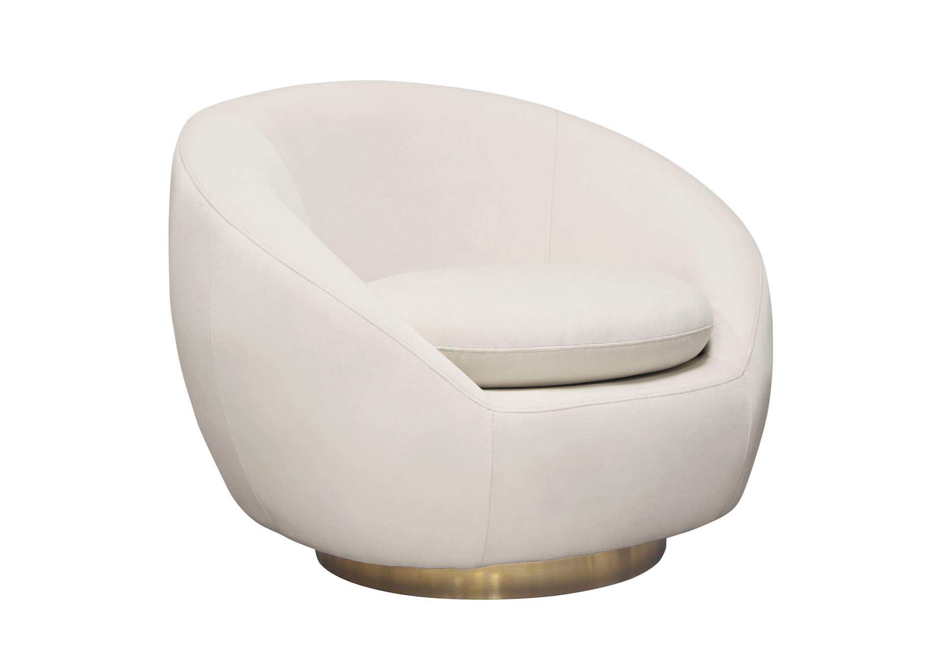 Celine Swivel Accent Chair In Light Cream Velvet W/ Brushed Gold Accent Band image 10