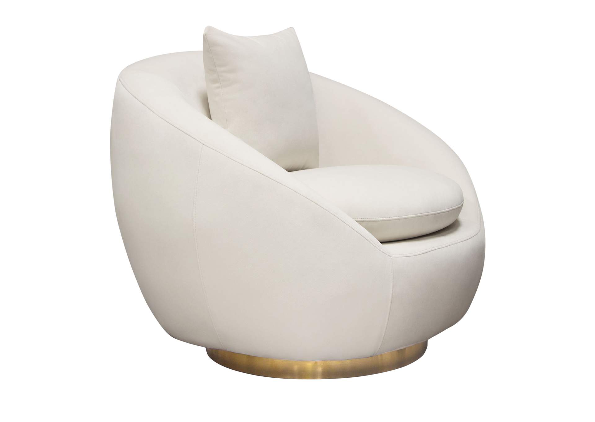Celine Swivel Accent Chair In Light Cream Velvet W/ Brushed Gold Accent Band image 6