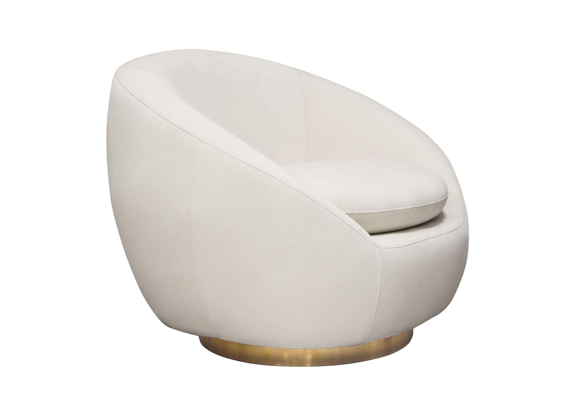 Celine Swivel Accent Chair In Light Cream Velvet W/ Brushed Gold Accent Band image 5