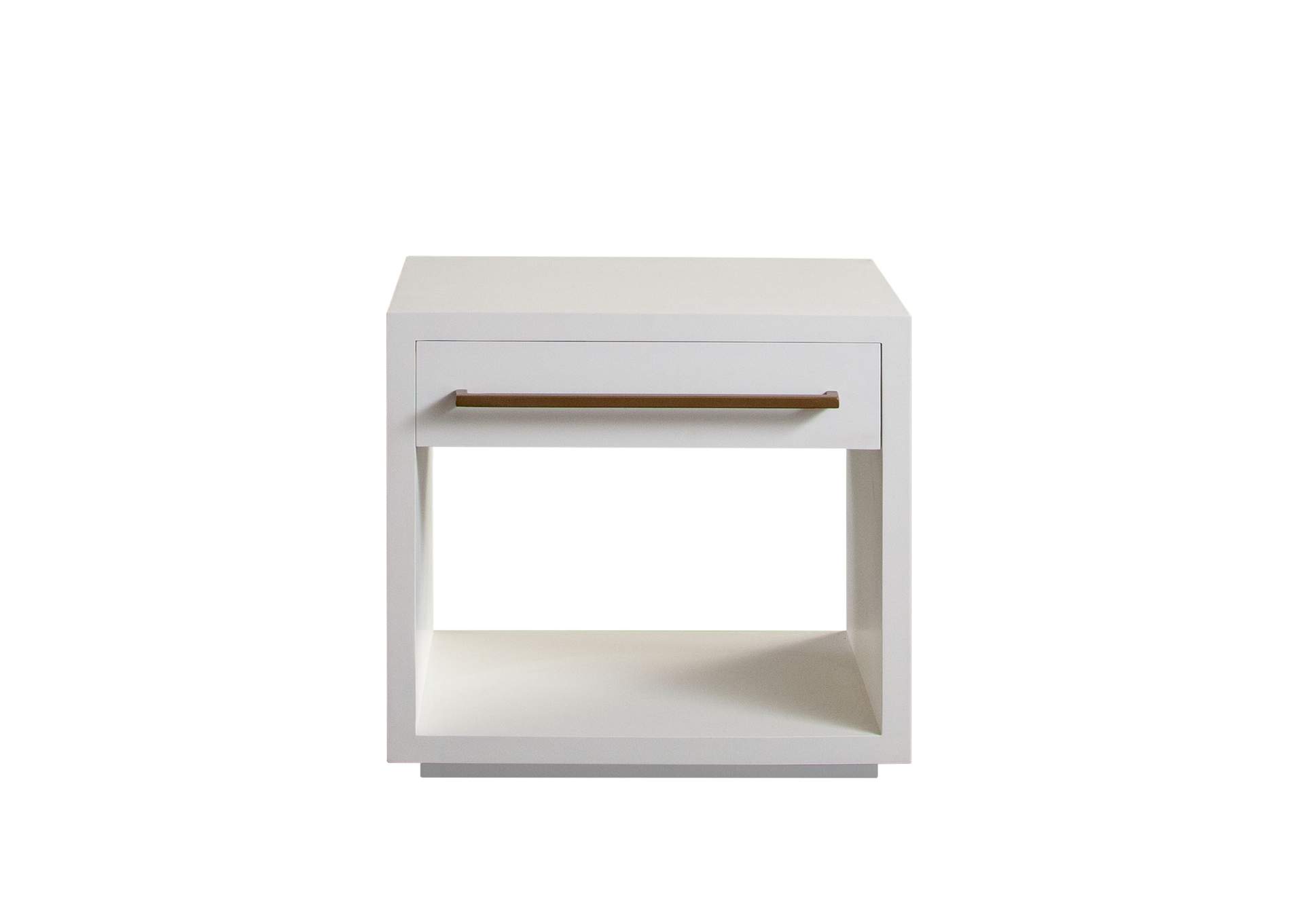 Encore Solid Mango Wood 1-drawer End Table In White Finish W/ Gold Metal Handle image 1