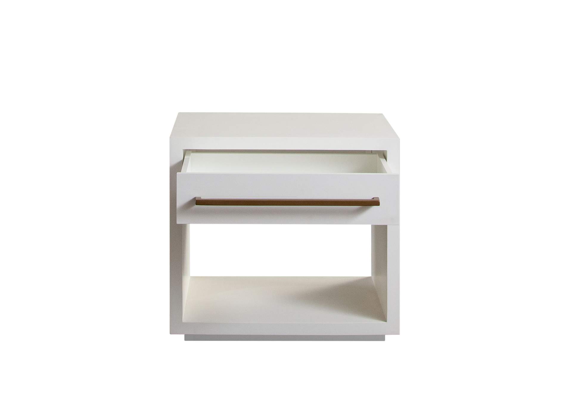 Encore Solid Mango Wood 1-drawer End Table In White Finish W/ Gold Metal Handle image 3