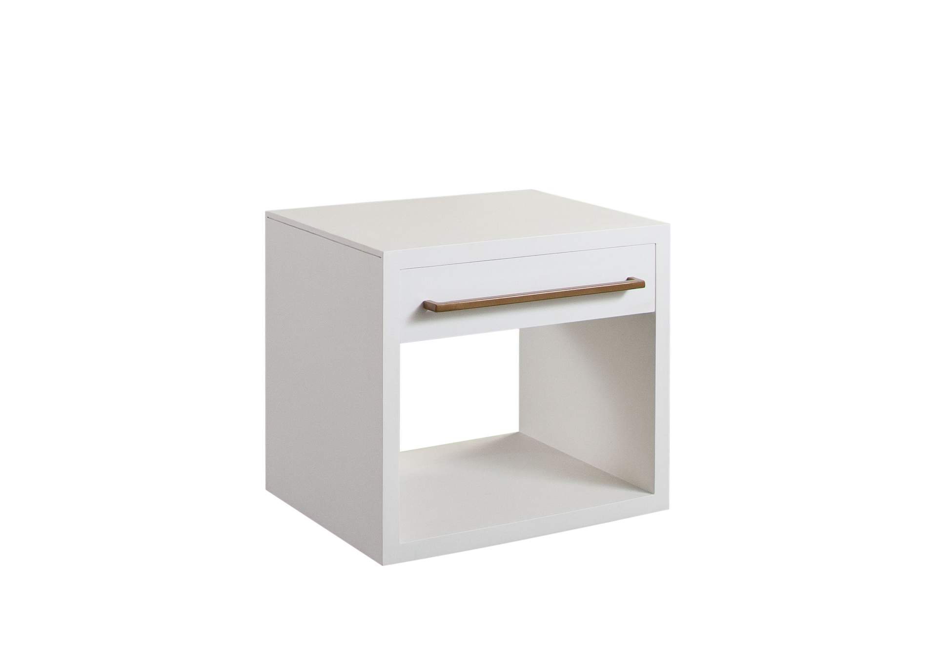 Encore Solid Mango Wood 1-drawer End Table In White Finish W/ Gold Metal Handle image 4