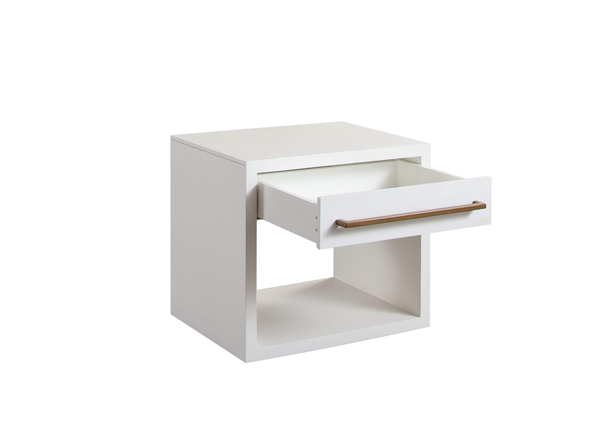 Encore Solid Mango Wood 1-drawer End Table In White Finish W/ Gold Metal Handle image 5