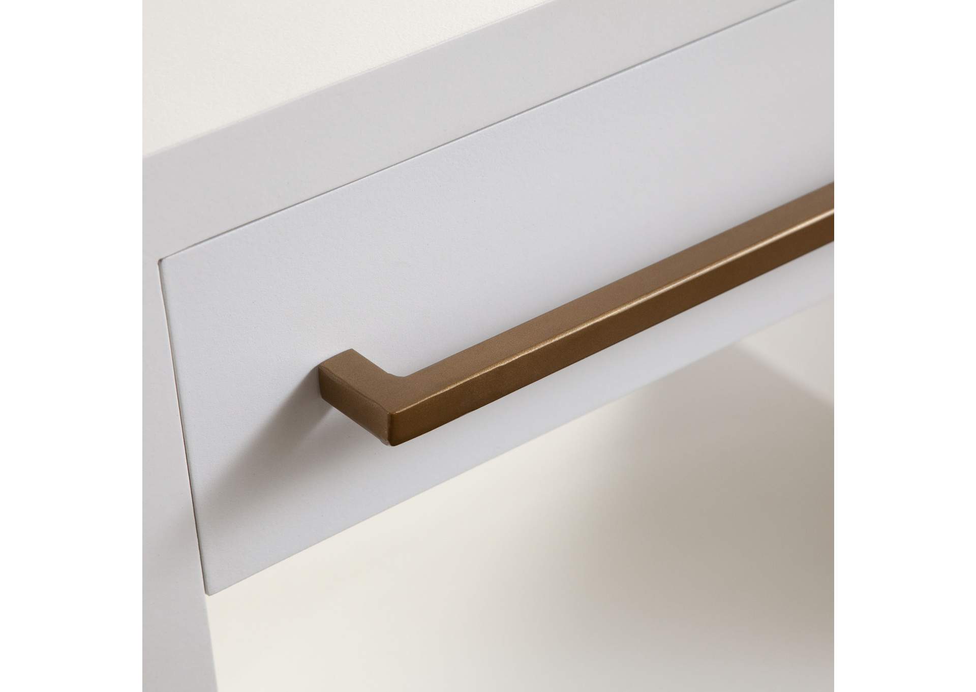 Encore Solid Mango Wood 1-drawer End Table In White Finish W/ Gold Metal Handle image 9