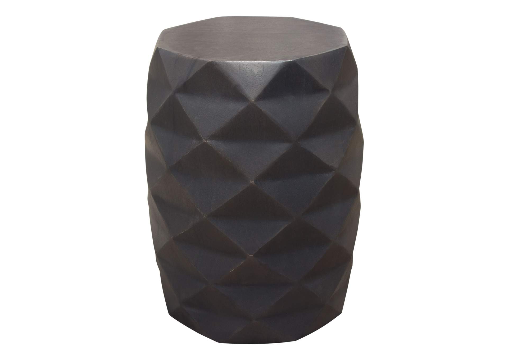 Fig Solid Mango Wood Accent Table In Grey Finish W/ Geometric Motif image 1