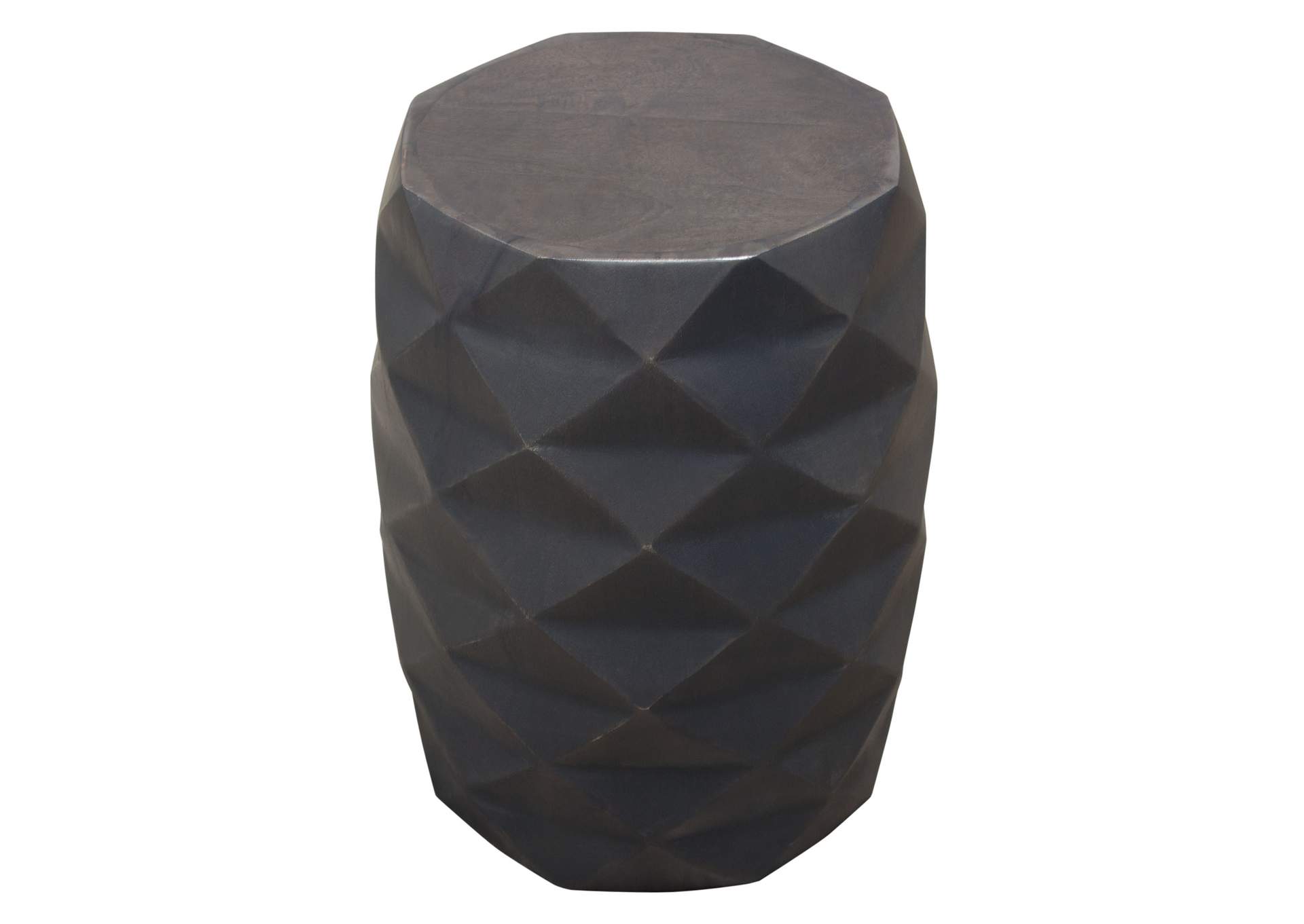 Fig Solid Mango Wood Accent Table In Grey Finish W/ Geometric Motif image 3