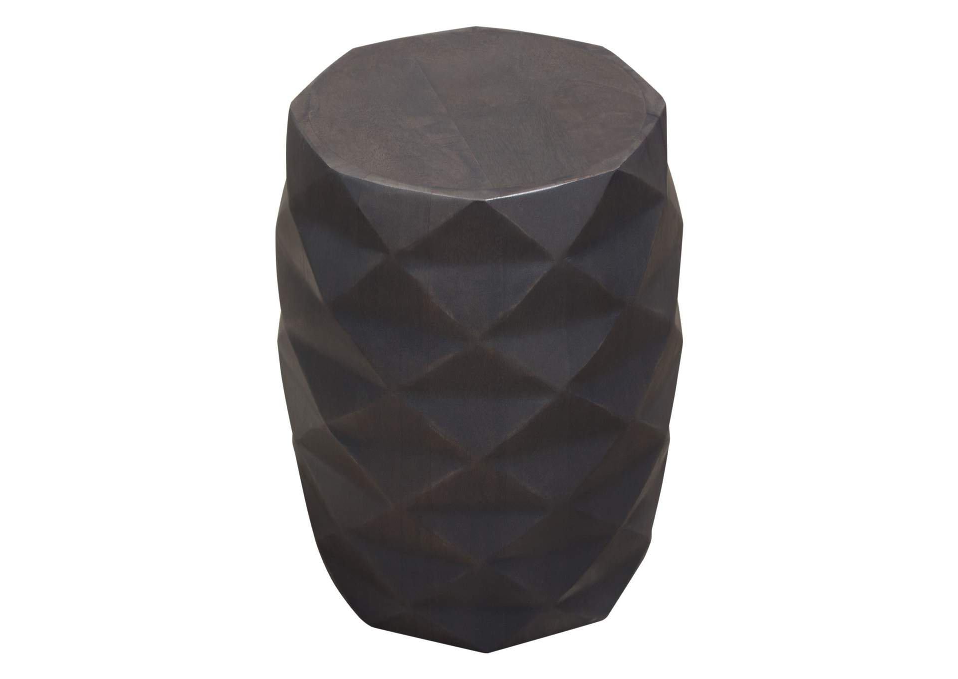 Fig Solid Mango Wood Accent Table In Grey Finish W/ Geometric Motif image 4