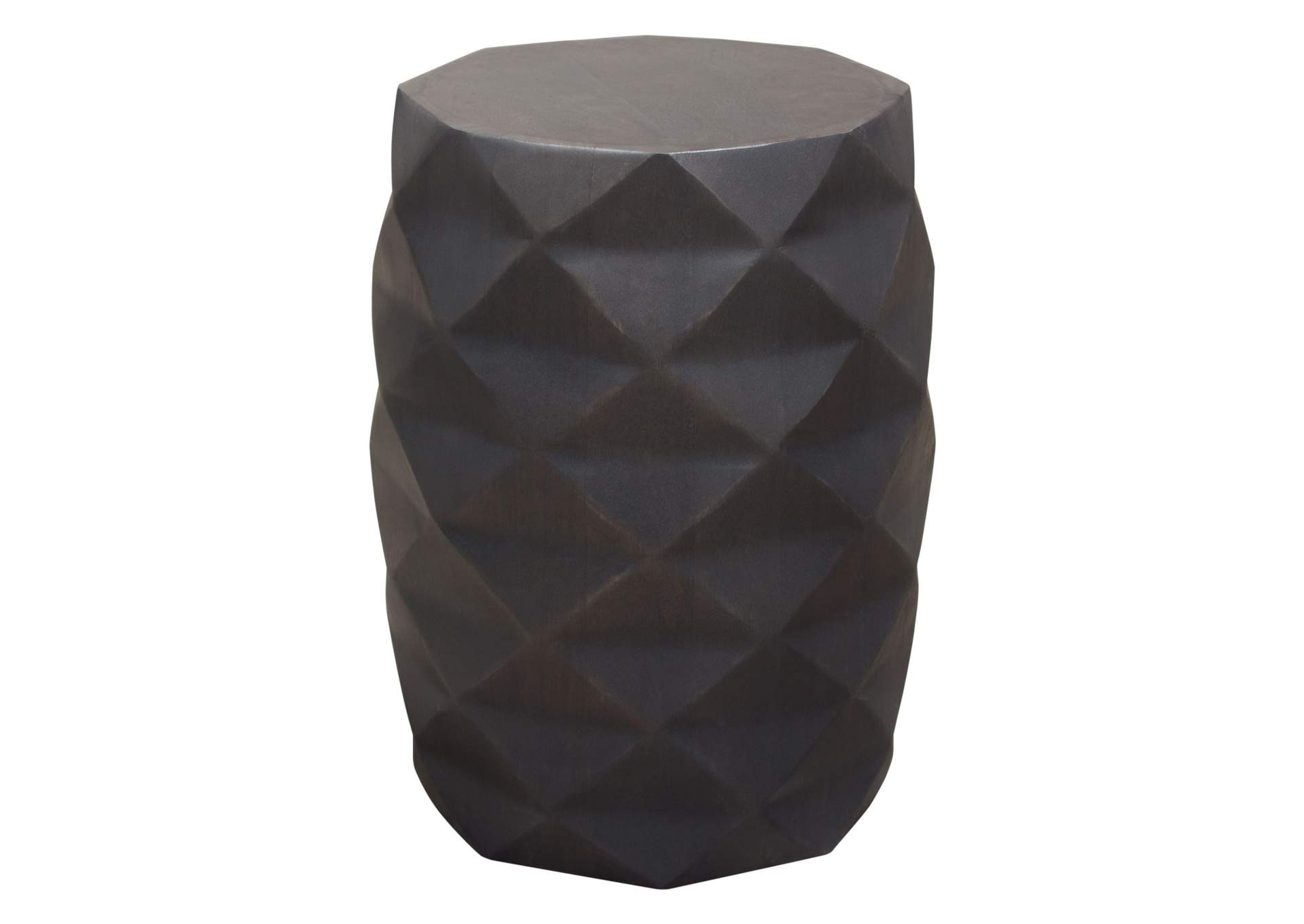 Fig Solid Mango Wood Accent Table In Grey Finish W/ Geometric Motif image 9