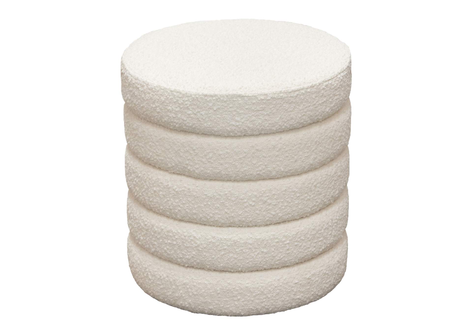 Helix Round Accent Ottoman In Ivory Boucle Fabric image 1