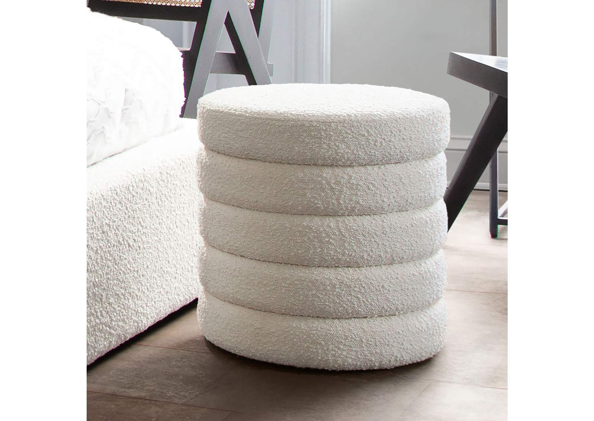 Helix Round Accent Ottoman In Ivory Boucle Fabric image 5