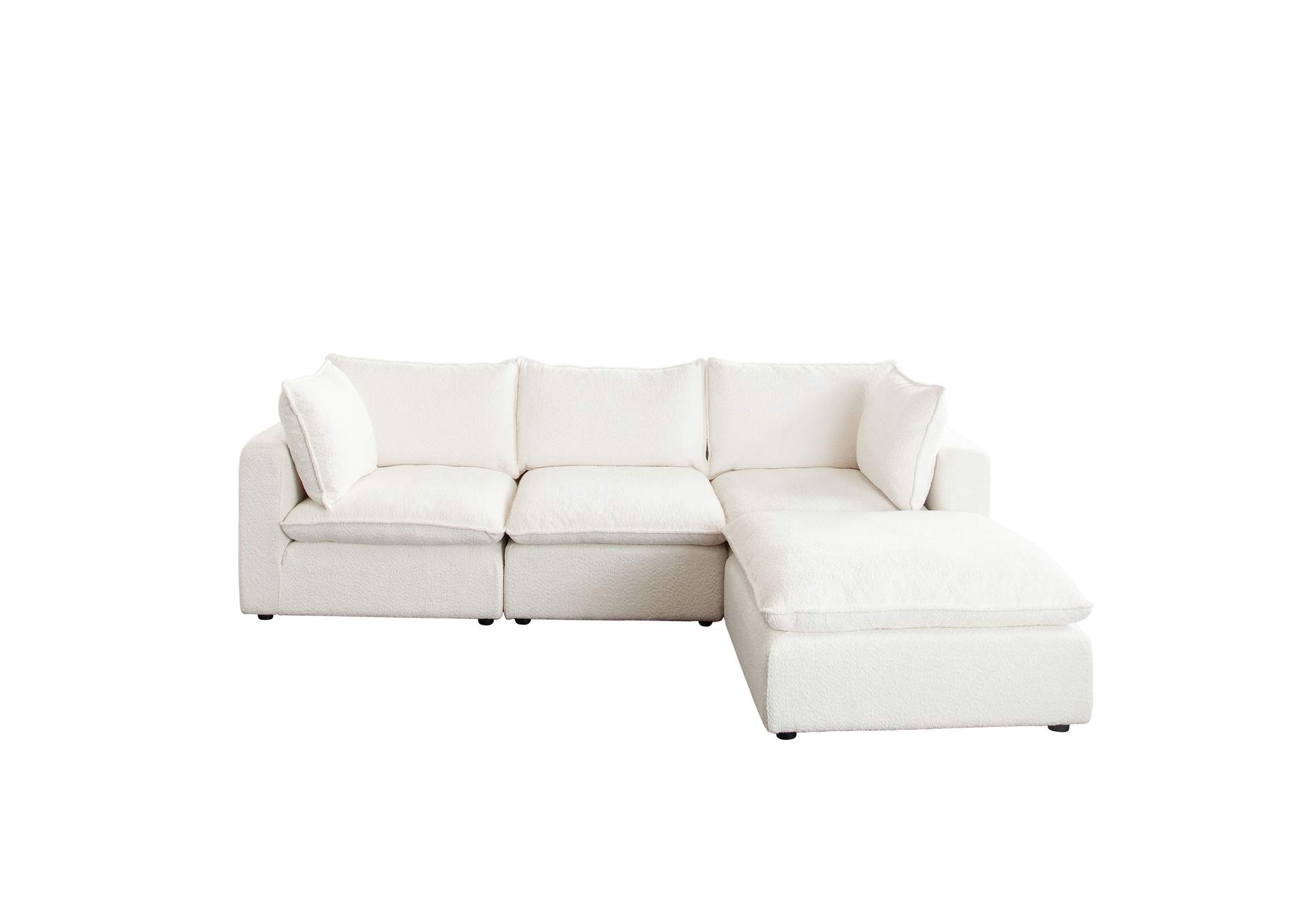 Ivy 4-piece Reversible Modular Chaise Sectional In White Faux Shearling W/ Feather Down Seating image 1
