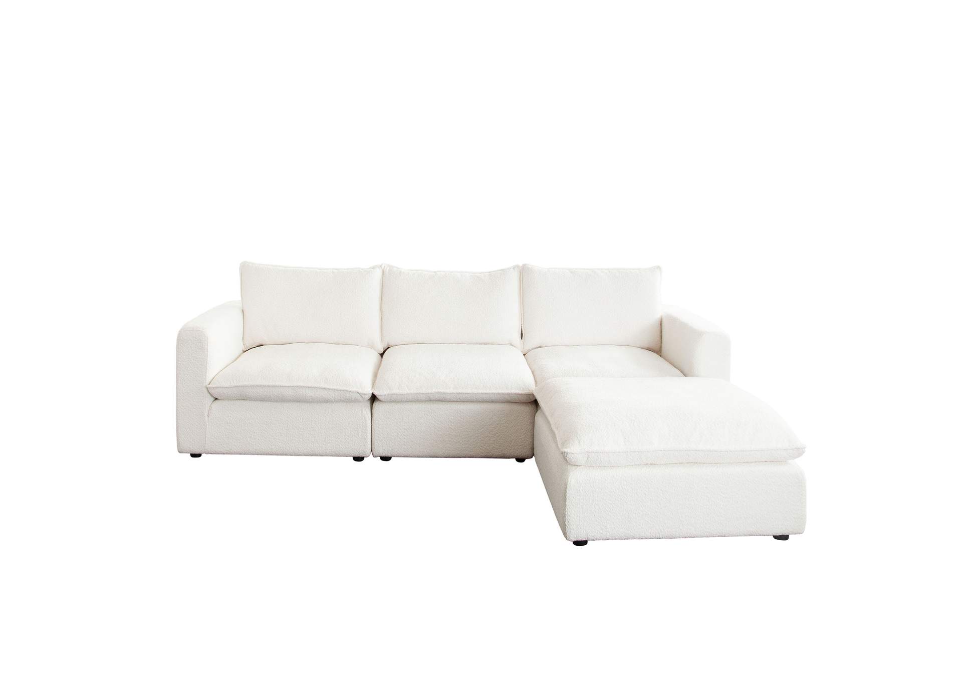 Ivy 4-piece Reversible Modular Chaise Sectional In White Faux Shearling W/ Feather Down Seating image 3
