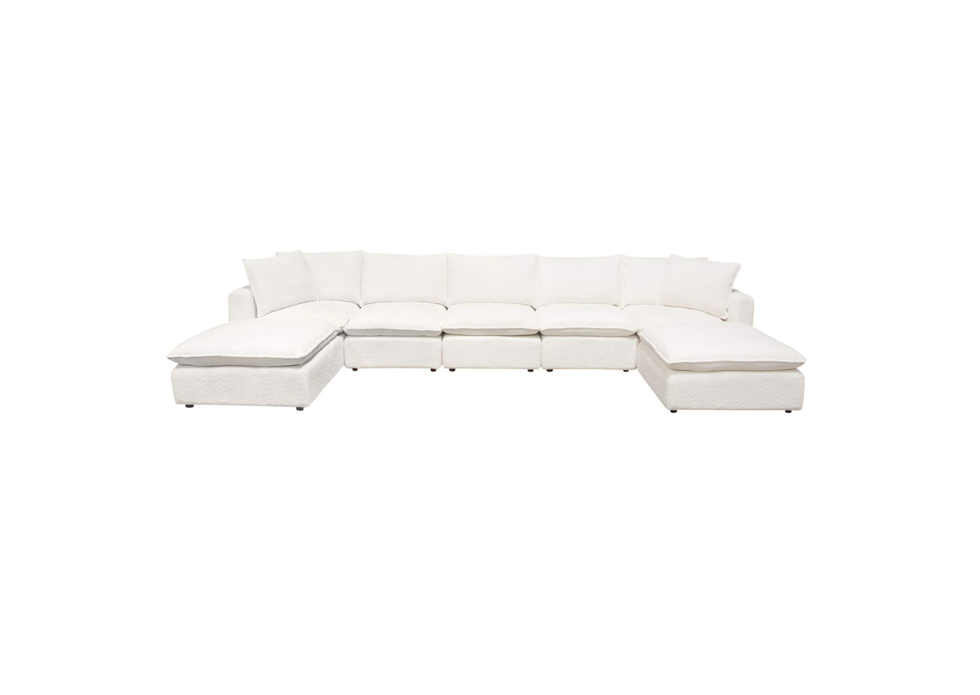 Ivy 7-piece Dual Chaise Sectional In White Faux Shearling W/ Feather Down Seating image 1