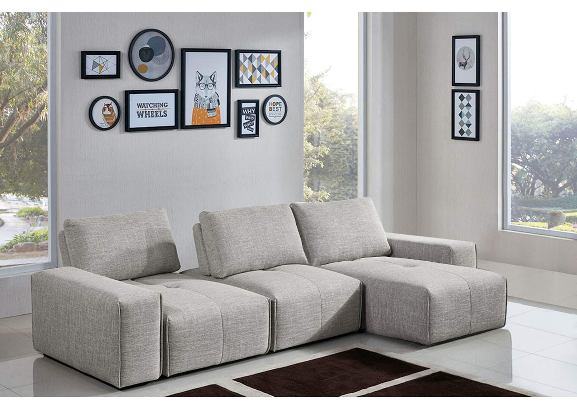 Jazz Modular 3-seater Chaise Sectional With Adjustable Backrests In Light Brown Fabric image 6