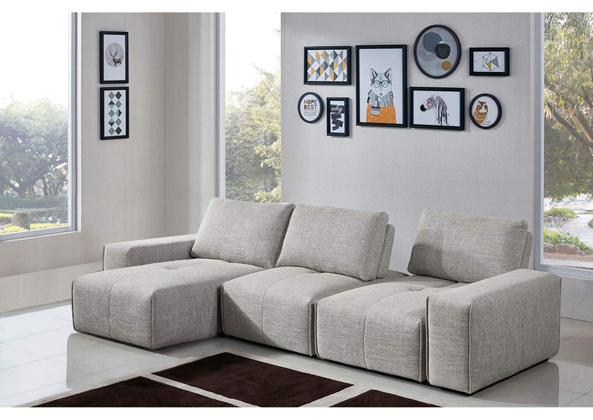 Jazz Modular 3-seater Chaise Sectional With Adjustable Backrests In Light Brown Fabric image 7